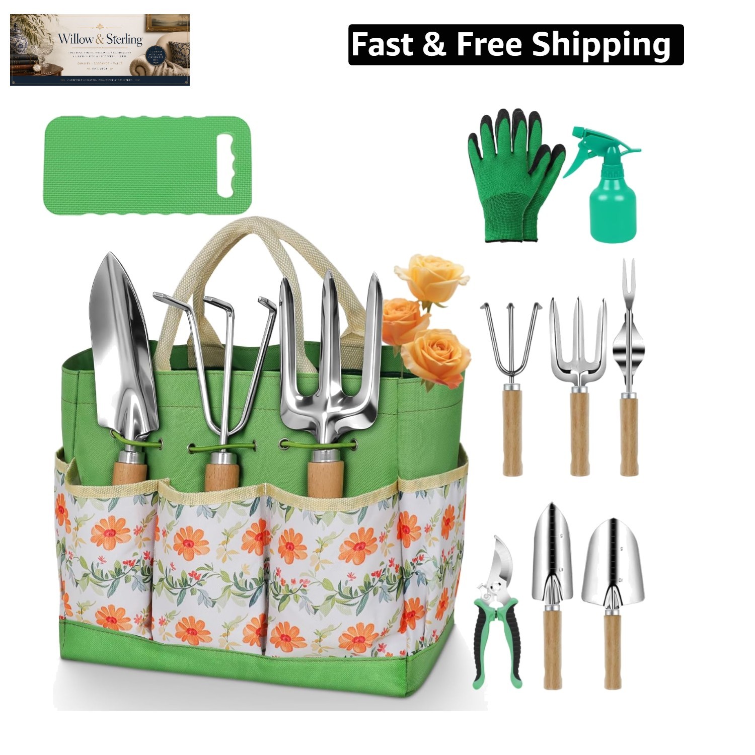 Gardening Tools 10-Piece Heavy Duty Stainless Steel Hand Tools with Durable G…