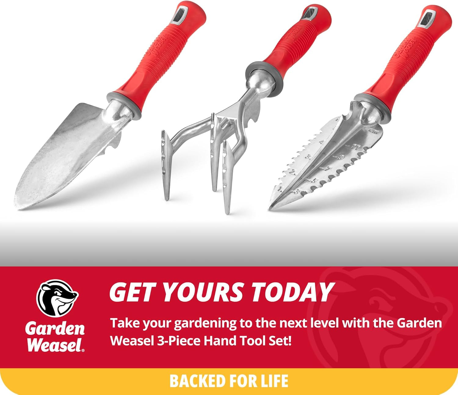 3-Piece Hand Tool Combo Set | Trowel, Transplanter and Cultivator | Heavy Duty L