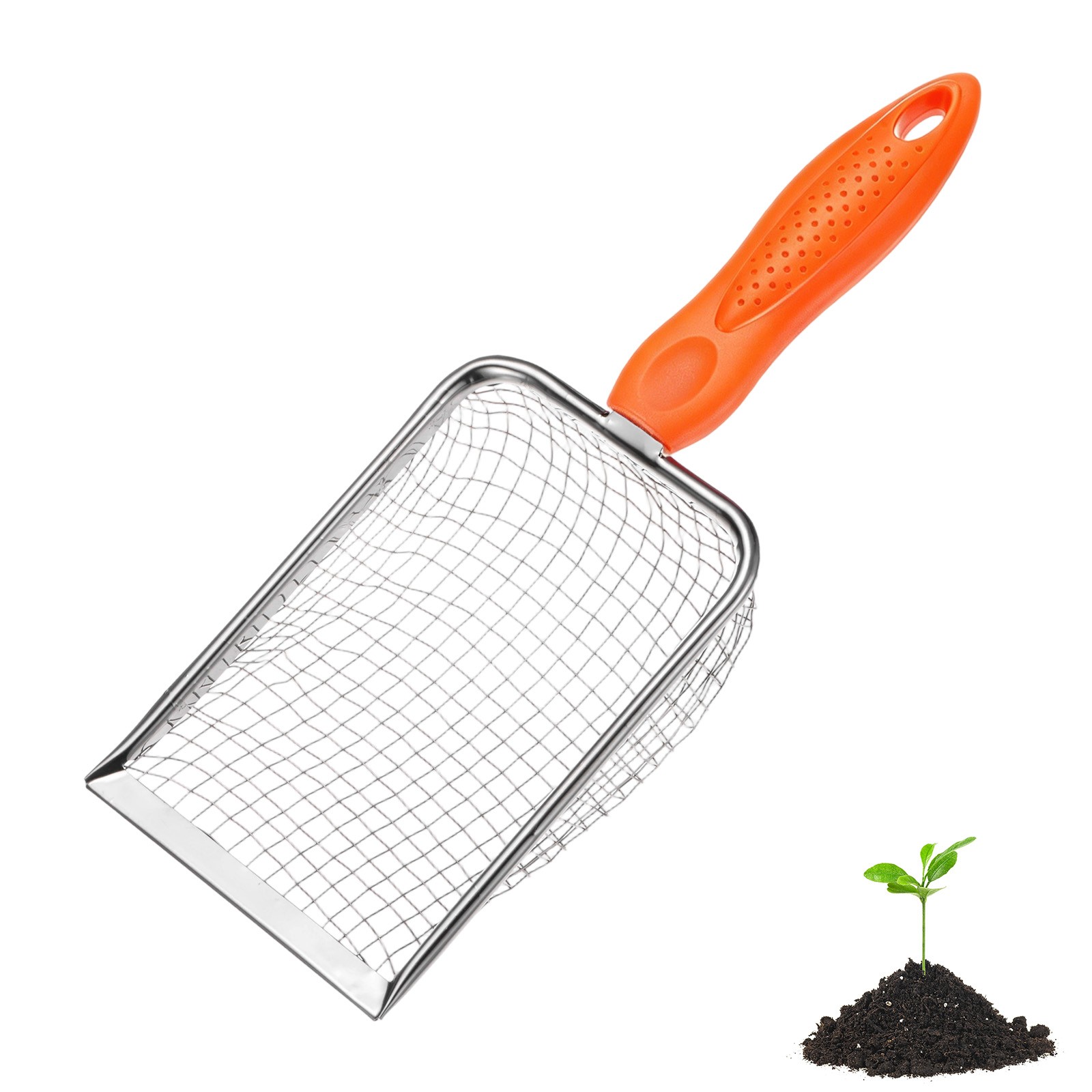 5 mm Mesh Stainless Steel Gardening Soil Sifter for Rock [White, Orange]