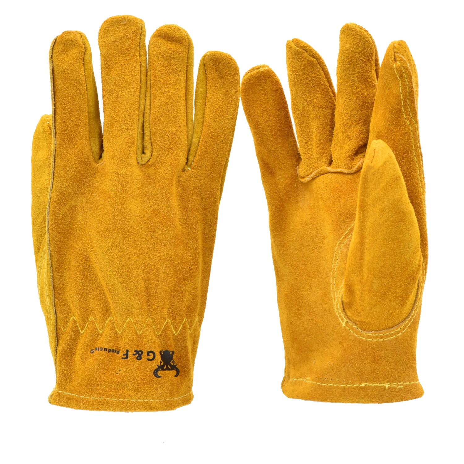 G & F 5013 JustForKids Leather Kids Garden Work Gloves Elastic Back Brown 1 Pair