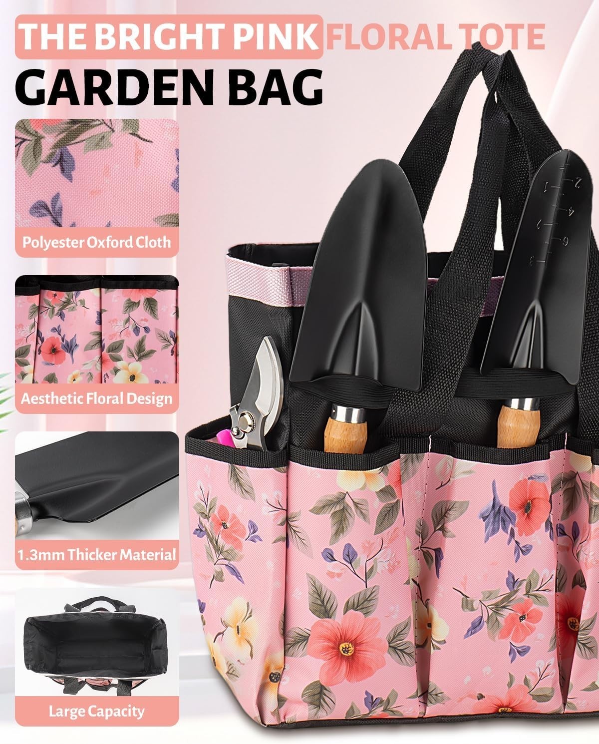 5-Piece Pink Gardening Tools Set with Floral Bag – Perfect Gift for Her