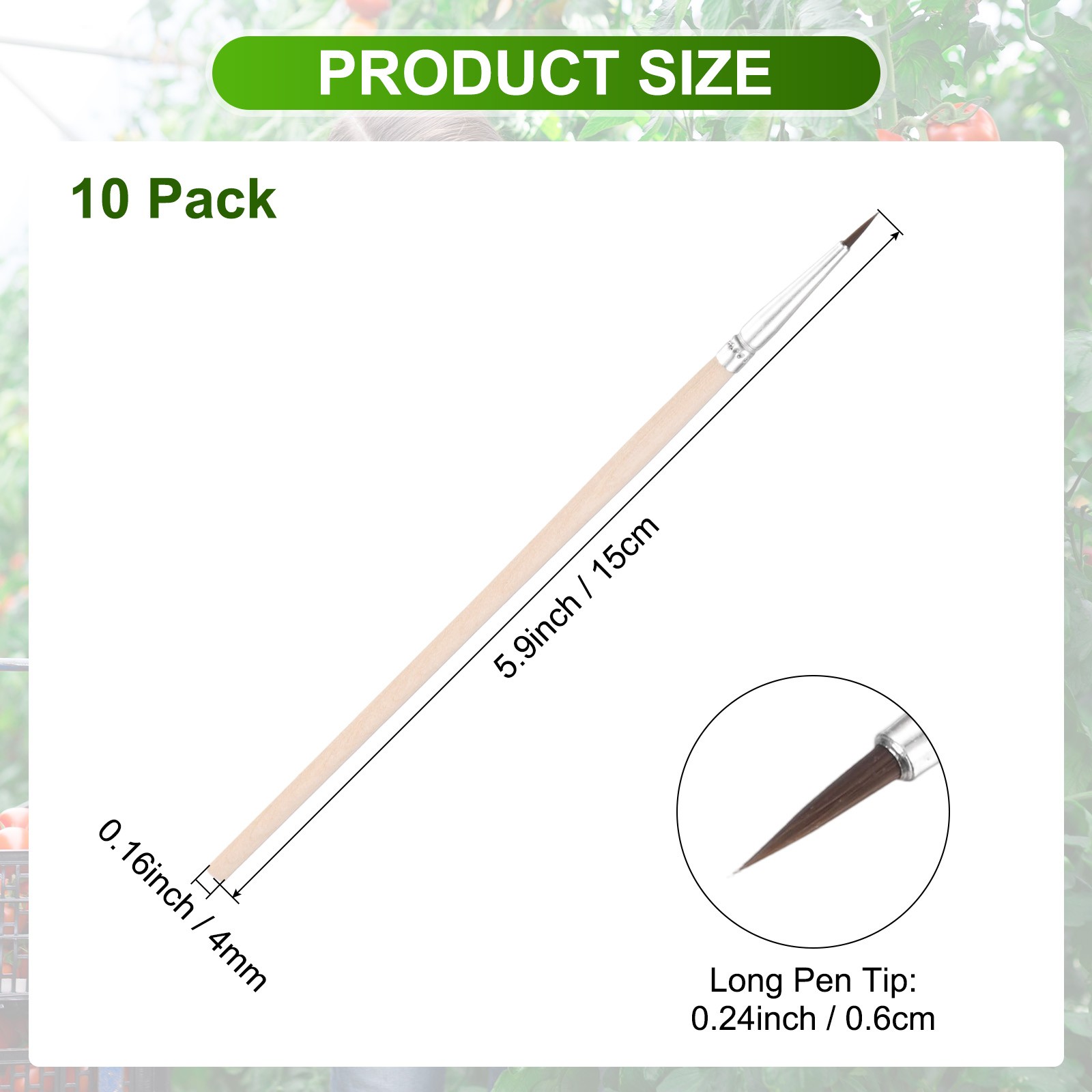 10-Pack Pollinator Brush, 0.24inch/0.6cm Wooden Vegetable Pollinator Pen [Beige]