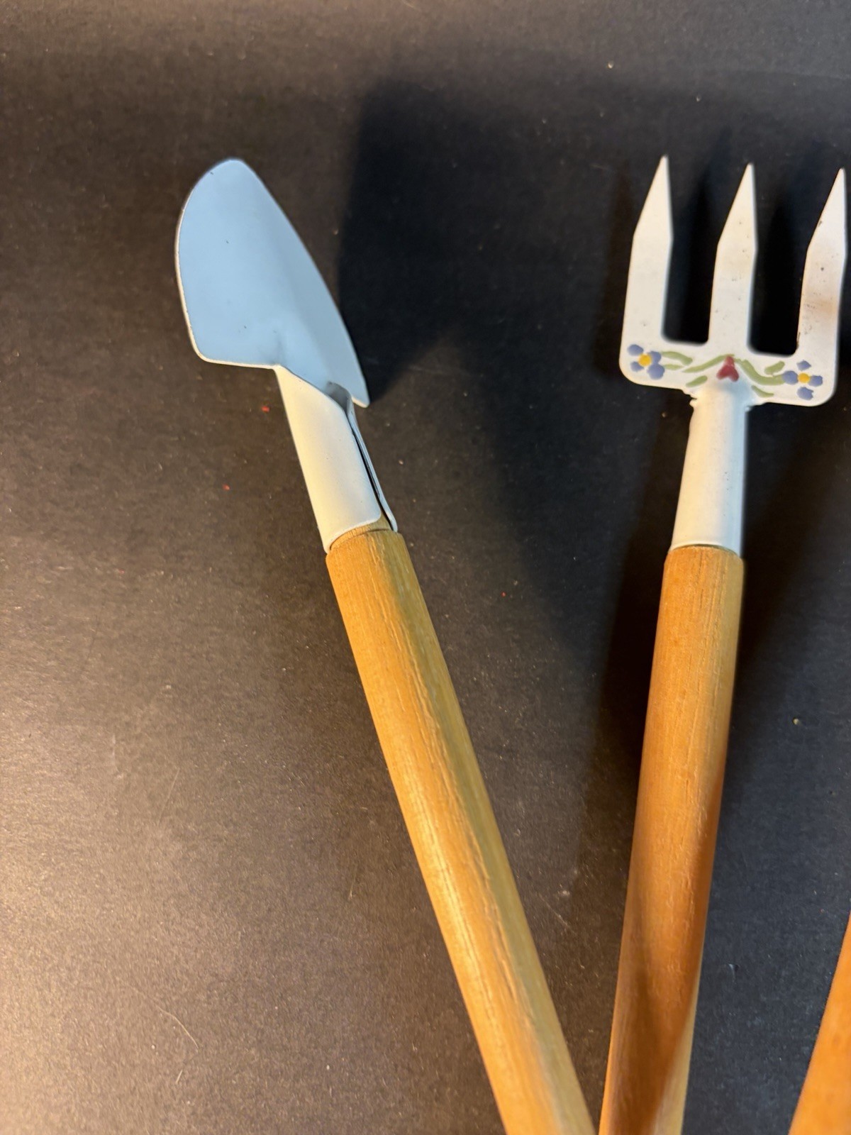Kids Garden Tool Set Rake Spade Hoe 6” Long Decorative Metal & Wood