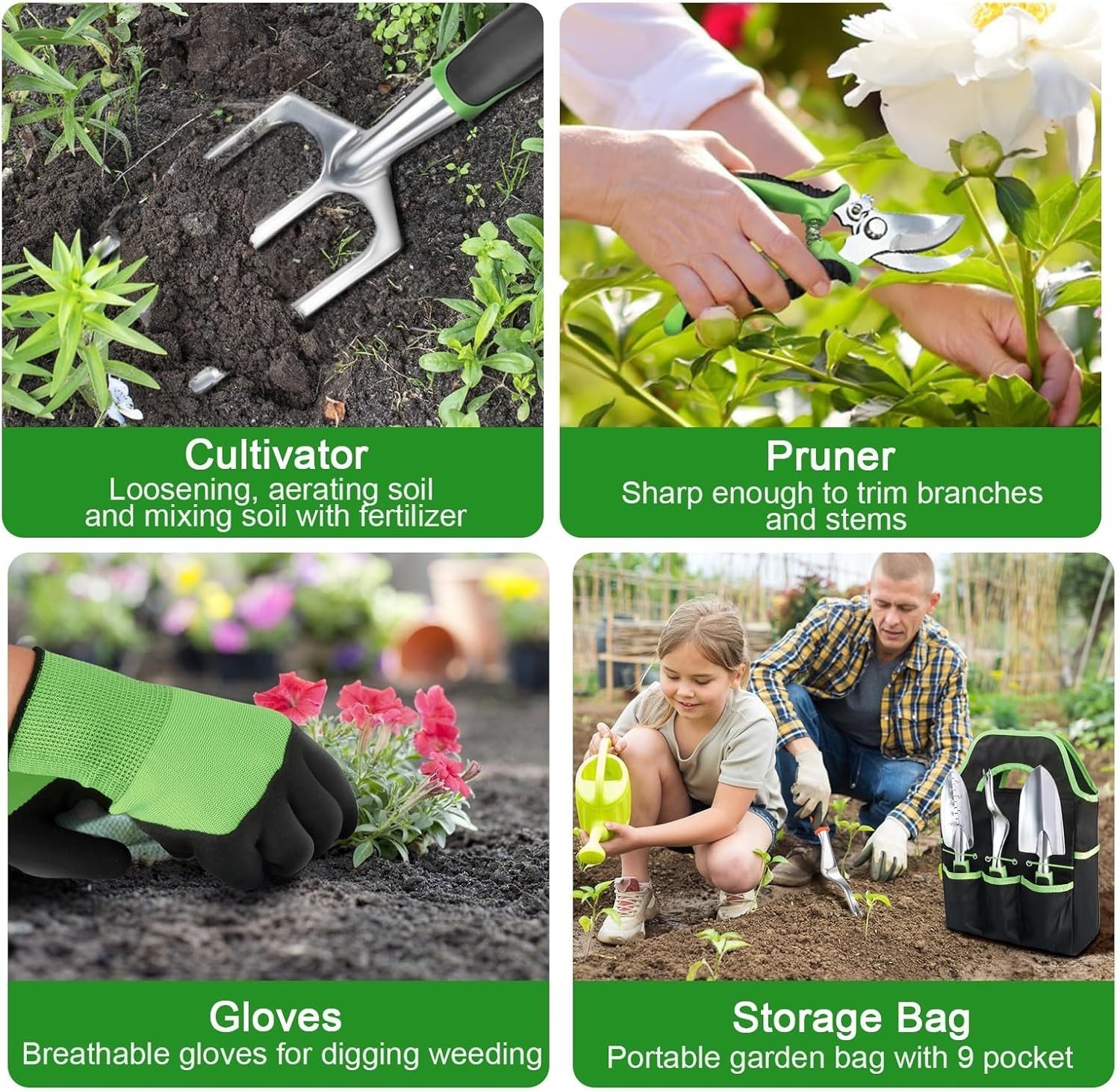 Gardening Tools Set with good quality handles, Heavy Duty Garden Tool Set