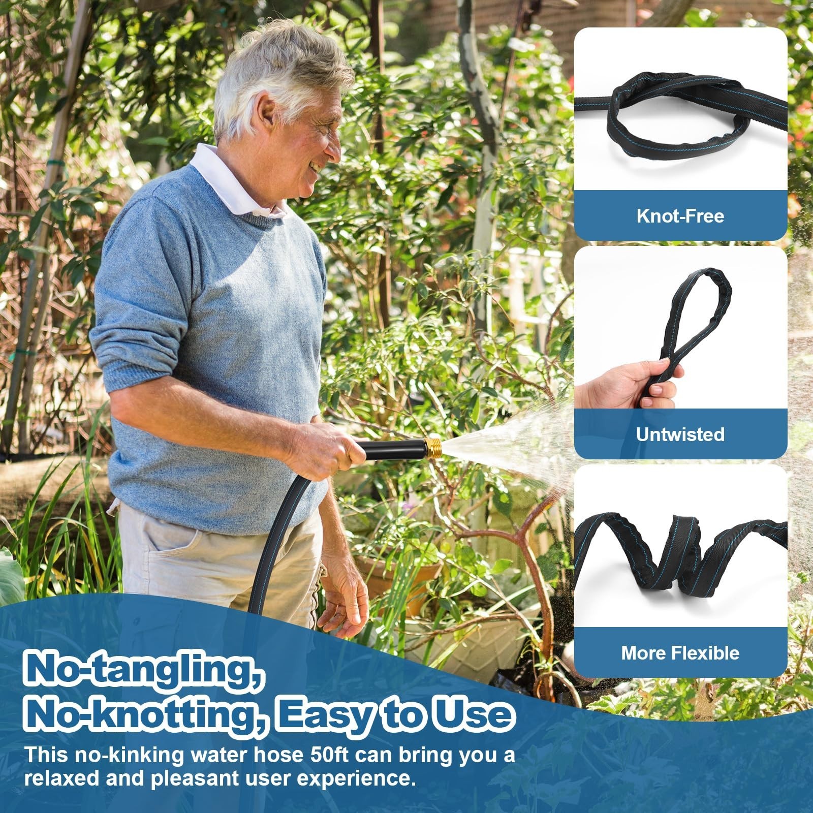 Garden Hose 50ft Lightweight, Non-Expanding, Leak-Proof Metal Connector, No-K…