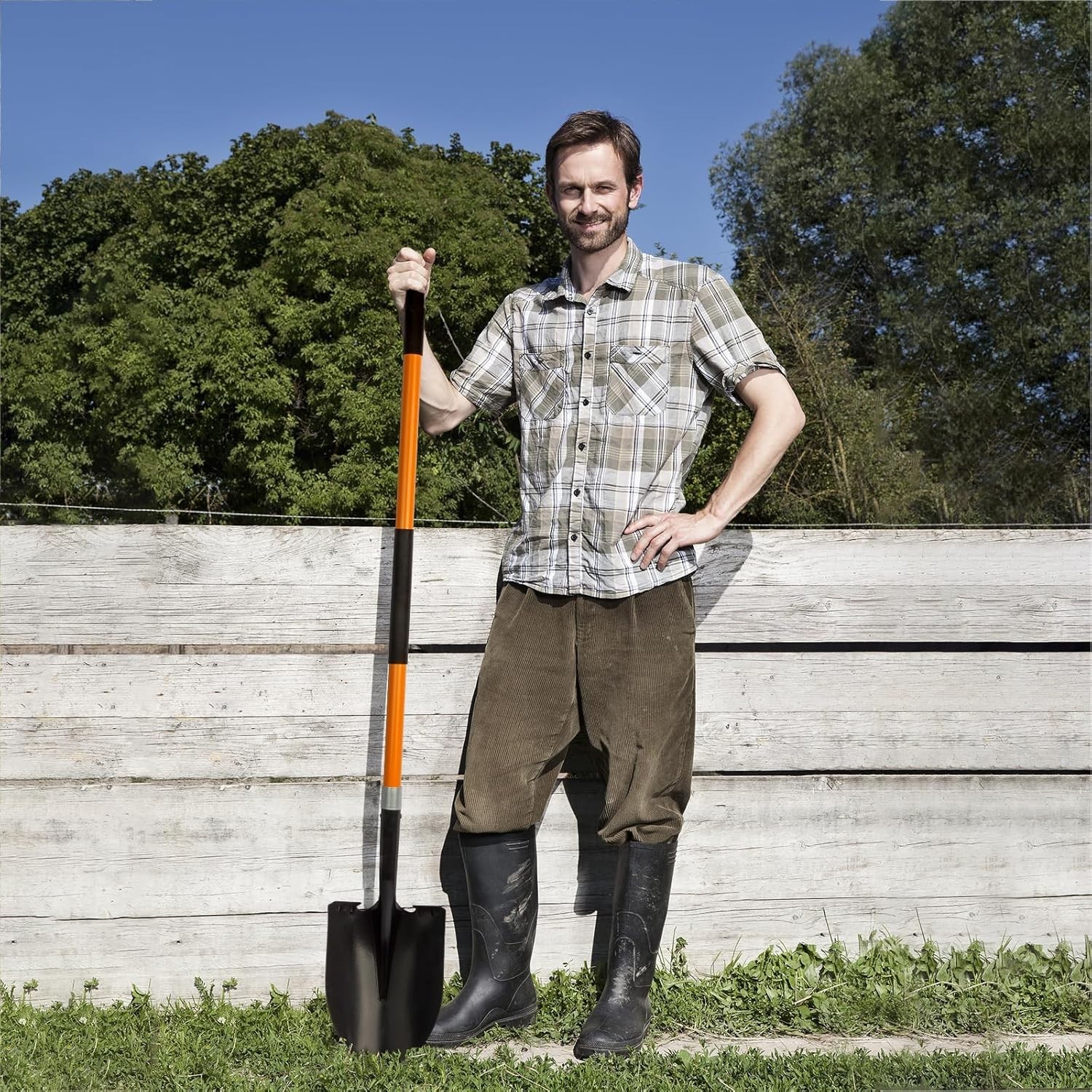 Professional 56″ Heavy-Duty Shovel with Round Blade & Sturdy Fiberglass Handle
