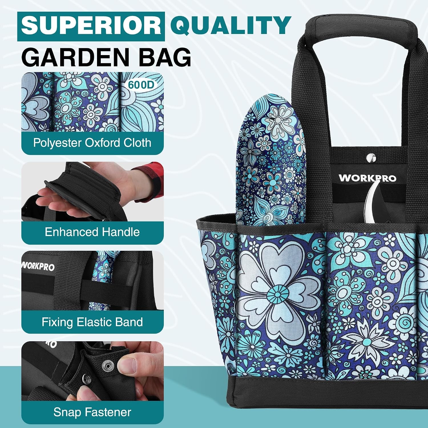 WORKPRO 5PC Garden Tool Set, Heavy Duty Aluminum, Floral Blue