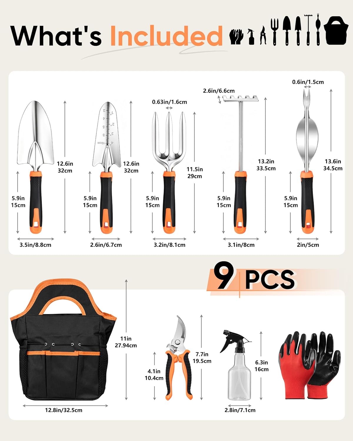 Stainless Steel Heavy Duty Gardening Tools Set With Storage Bag For Gardeners