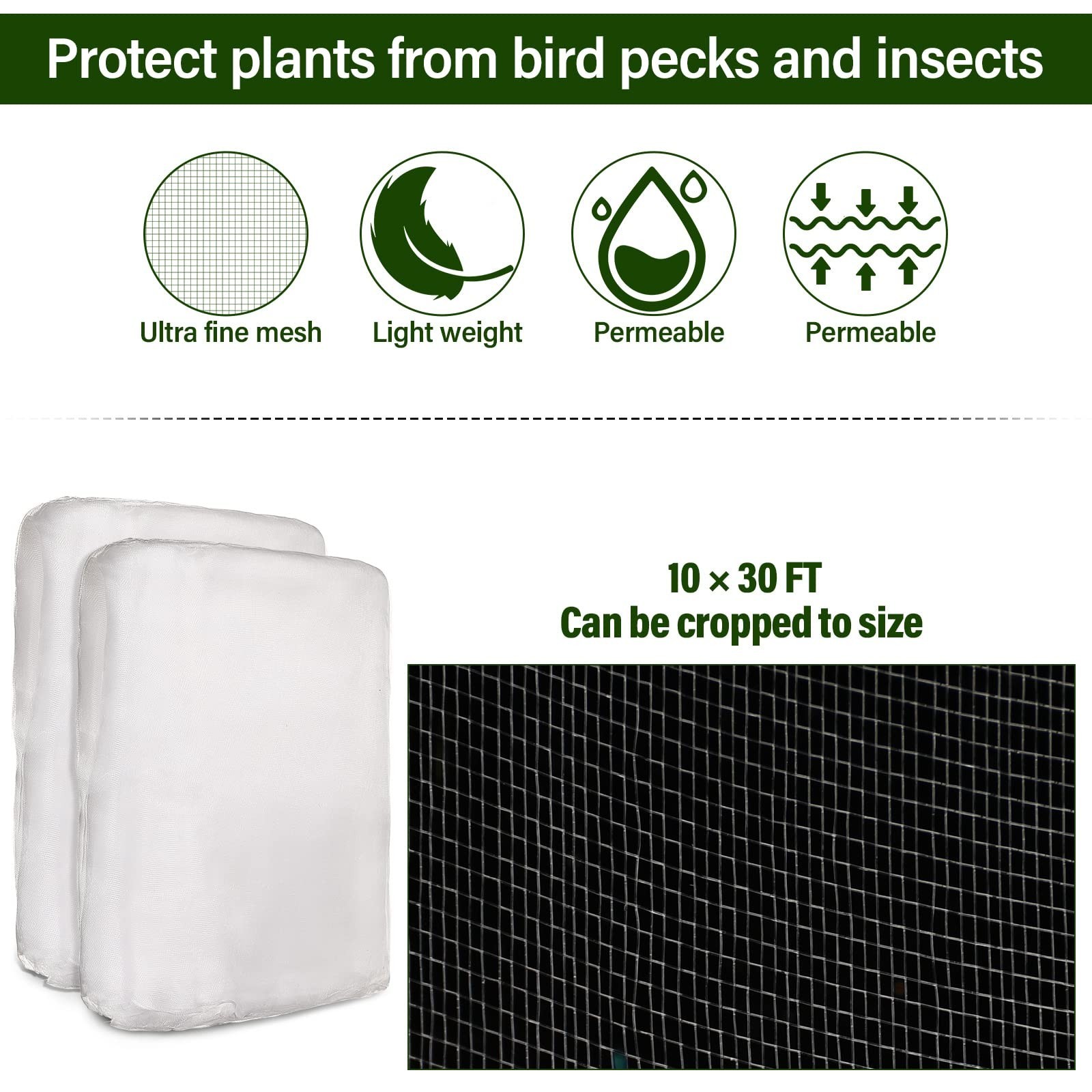 Woanger 2 Pack Garden Mesh Netting Kit Plant Cover with 100 Garden Hoops 72 C…
