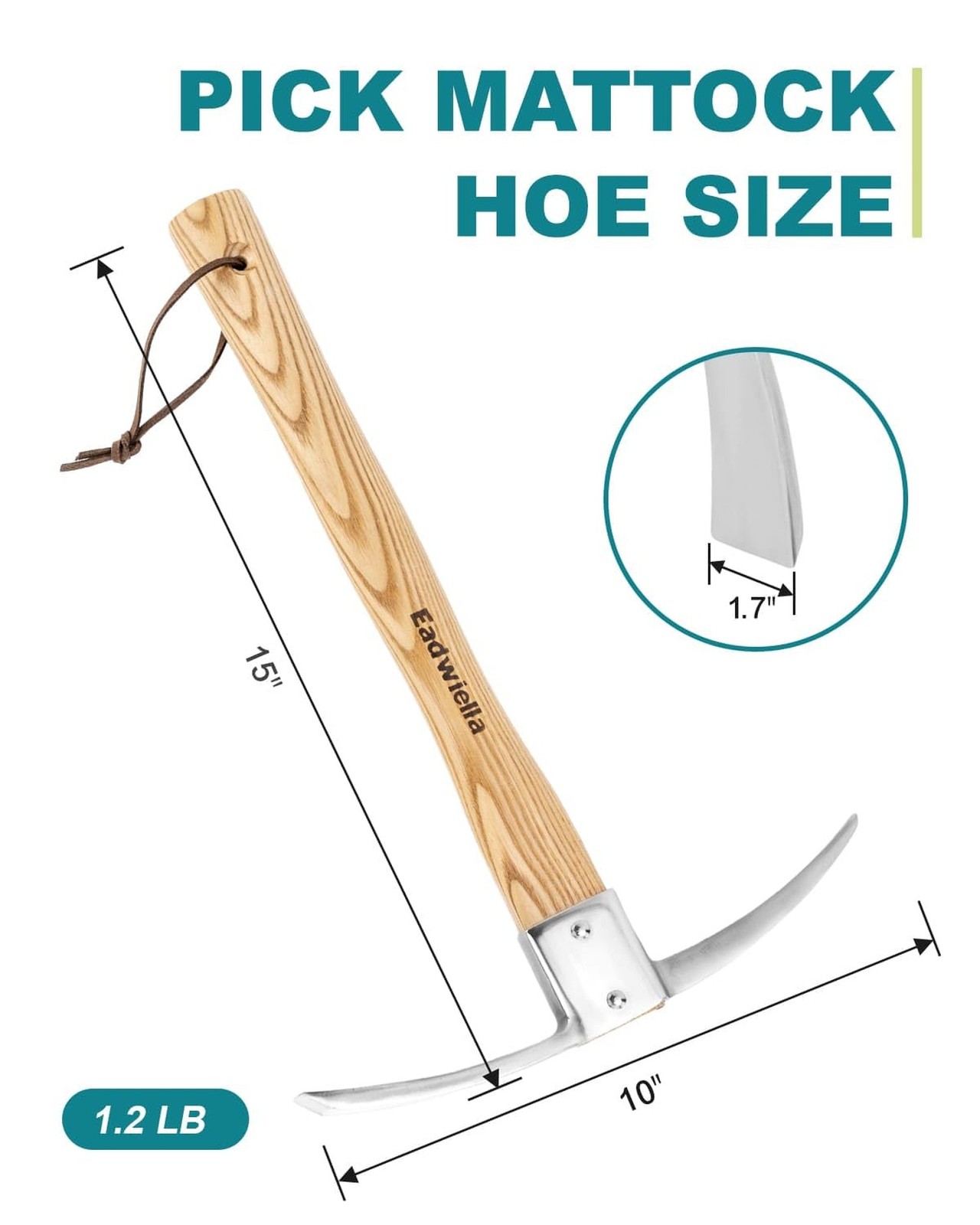 Pick Mattock Hoe Garden Pick Axe Planting Hoe Tool 15inch with Hardwood Handl…