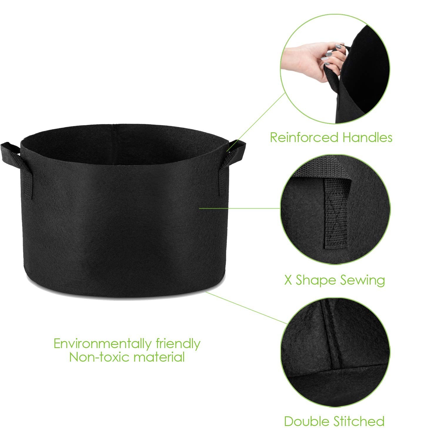 5-Pack 20 Gallon Grow Bags Heavy Duty Container Thickened Nonwoven Fabric Pla…