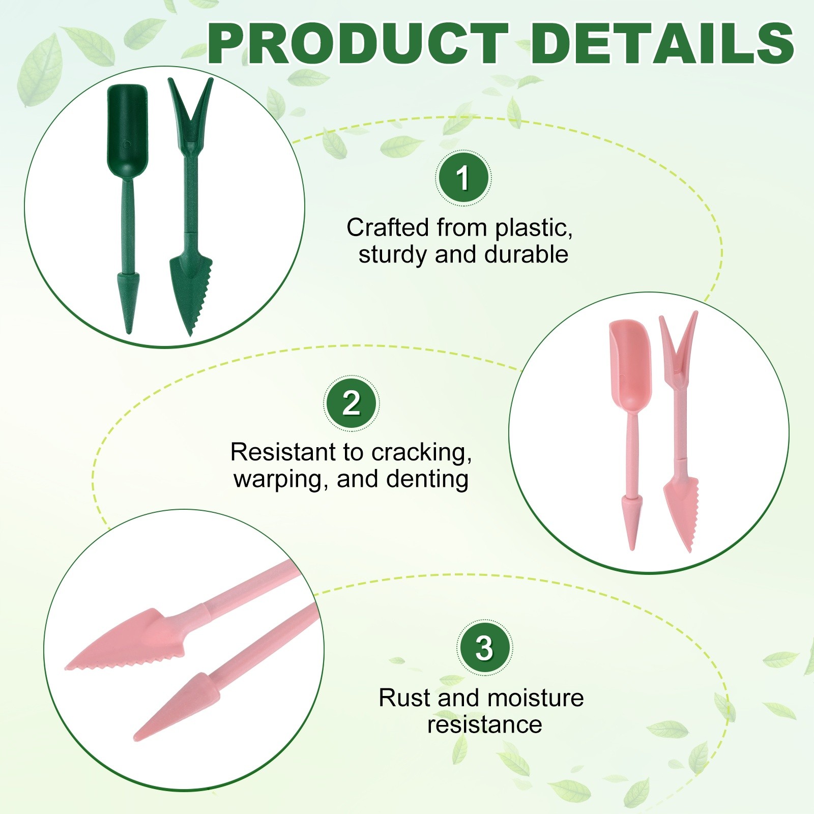 6-Set Mini Gardening Tools, Plastic 2-in-1 Garden Hand Tools Set [Green,Pink]