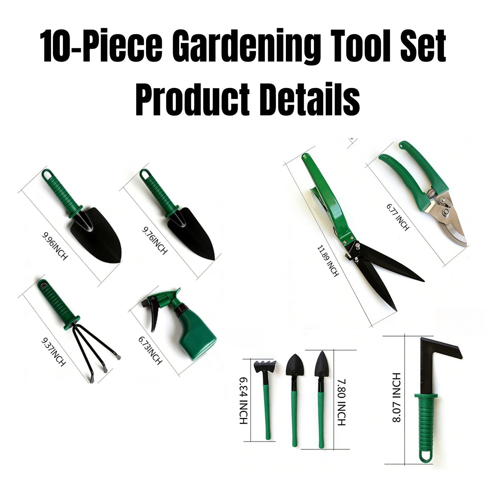 10-Piece Garden Tools Set – Heavy Duty Hand Gardening Kit: Shovel, Pruners, T…