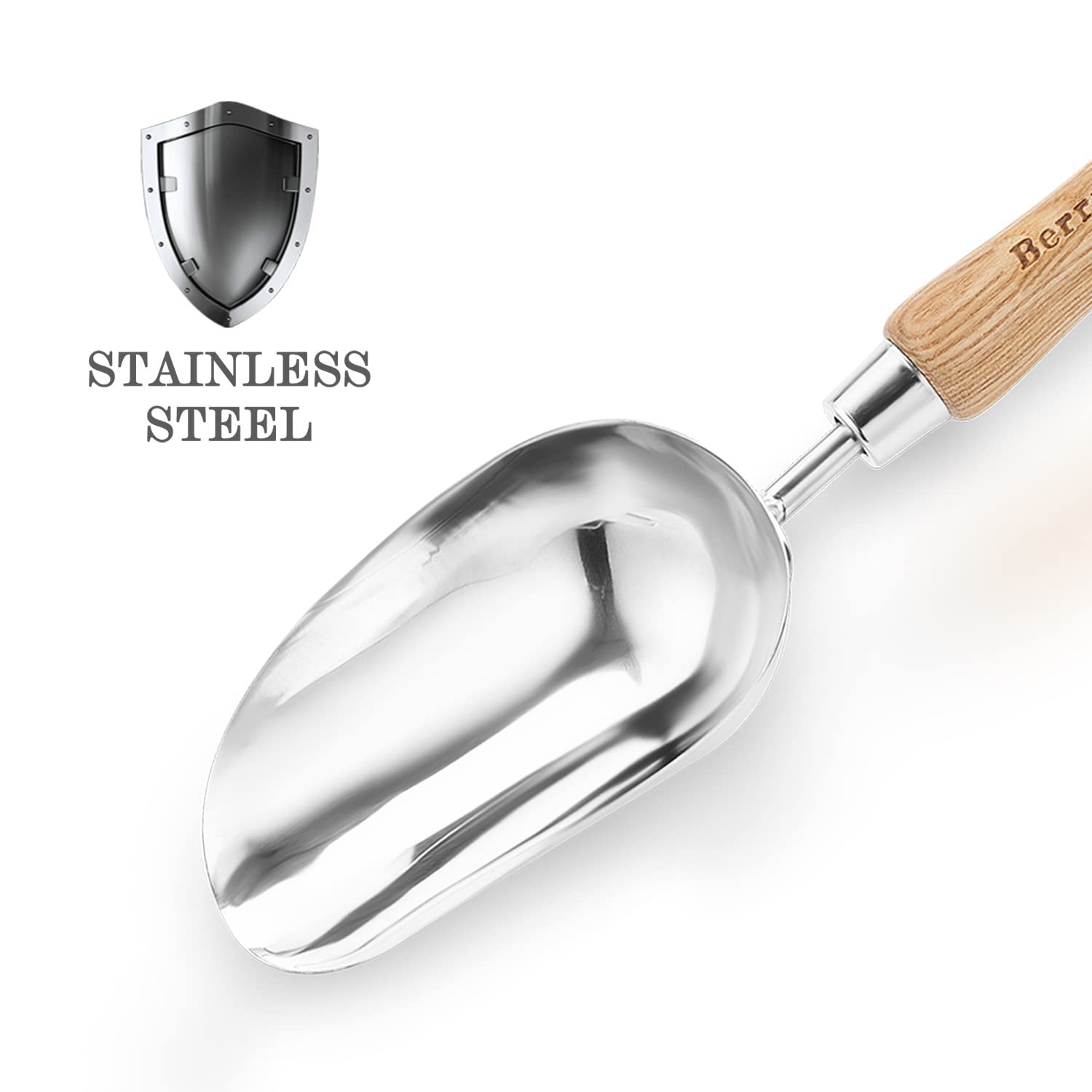 Garden Loose Soil Scoop, Stainless Steel Hand Shovel Spade with Wood Handle M…