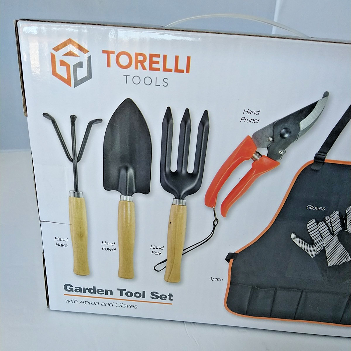Garden Tools Set of 6 Hand Pruner Wood Handle Rake Trowel Fork Apron Gloves New