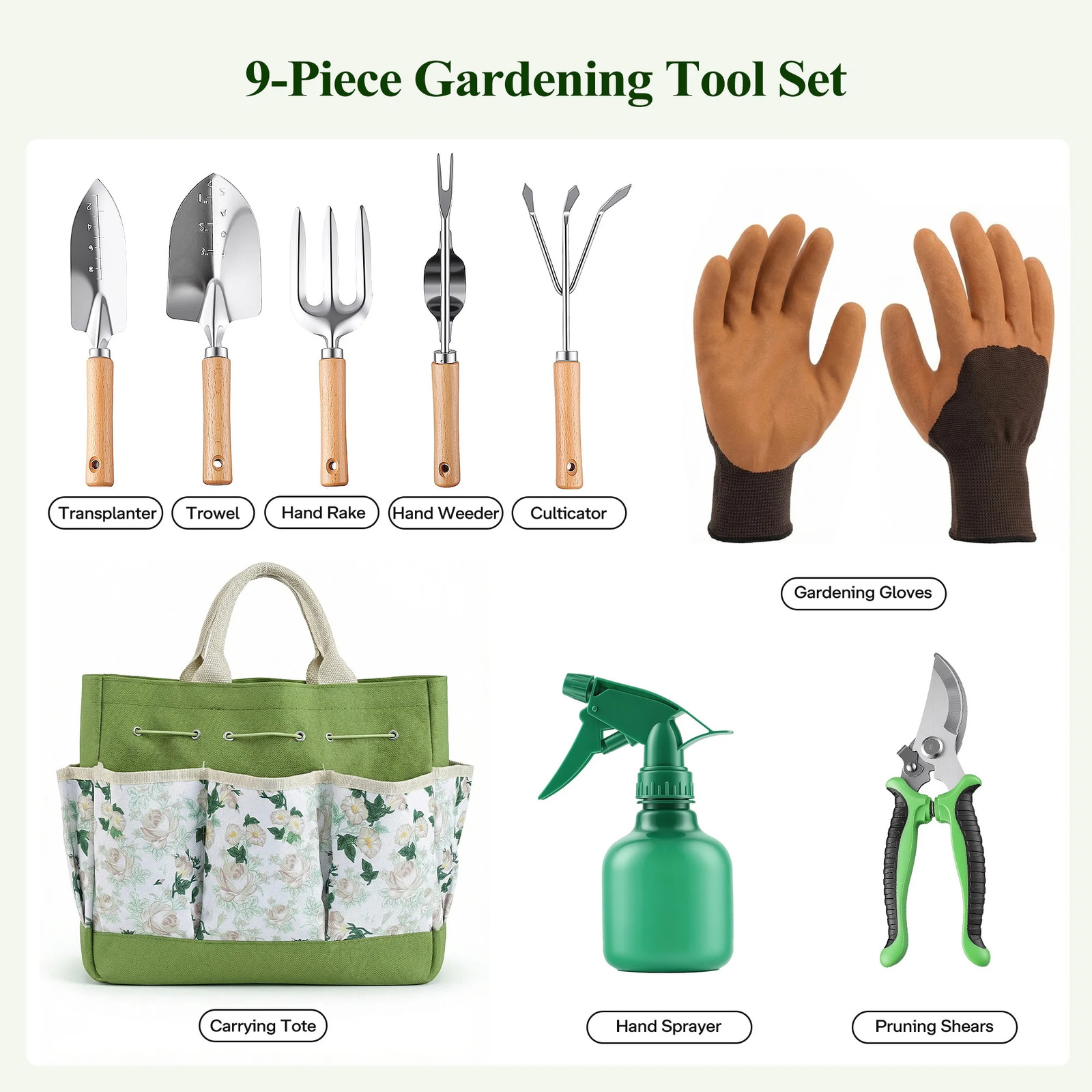 9 Piece Garden Tools Set Heavy Duty Gardening Hand Tools Kit,Garden Gifts Suppli