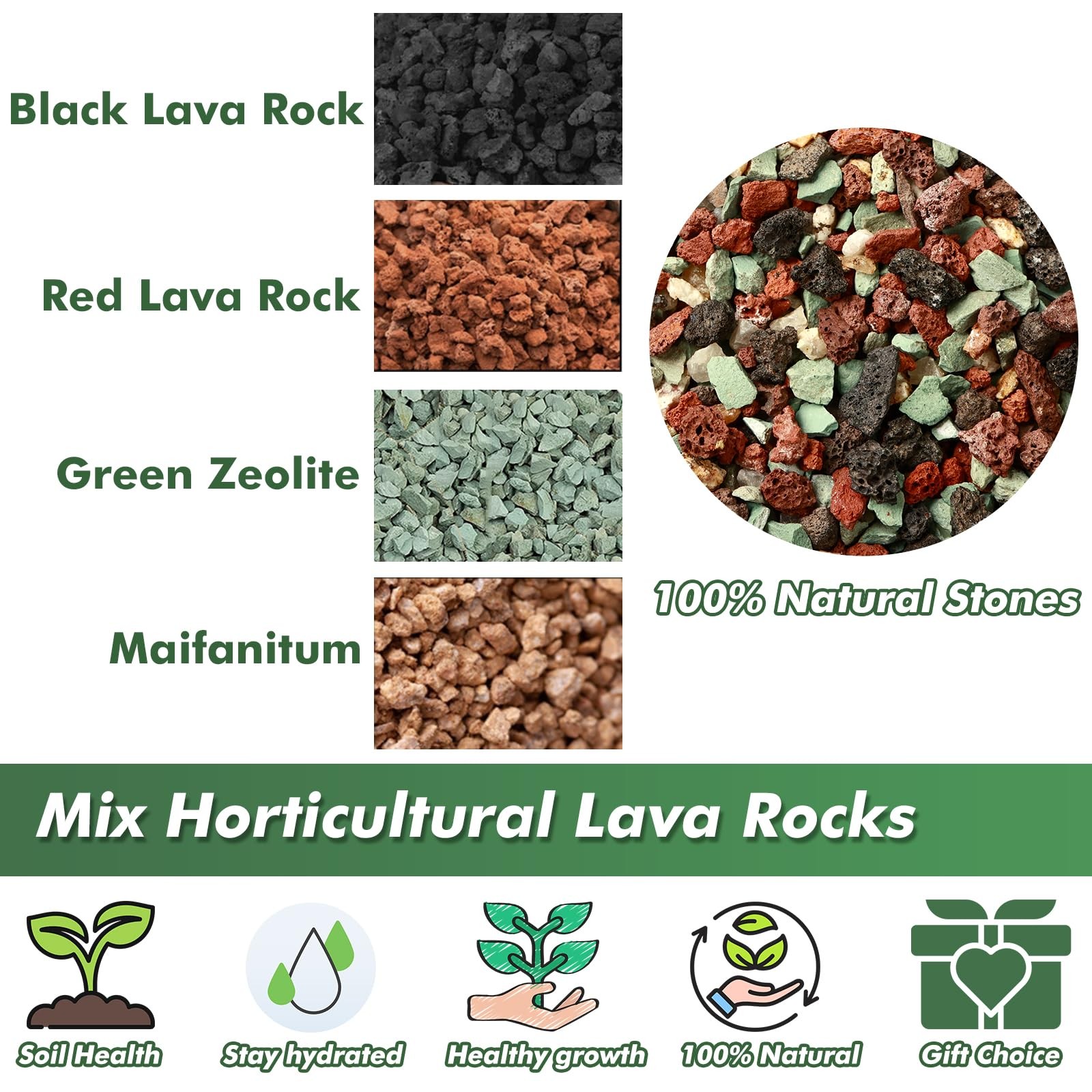 Planterhoma 18 Pounds Mix Horticultural Lava Rocks 3-6 Mm Lava Rocks For Plants