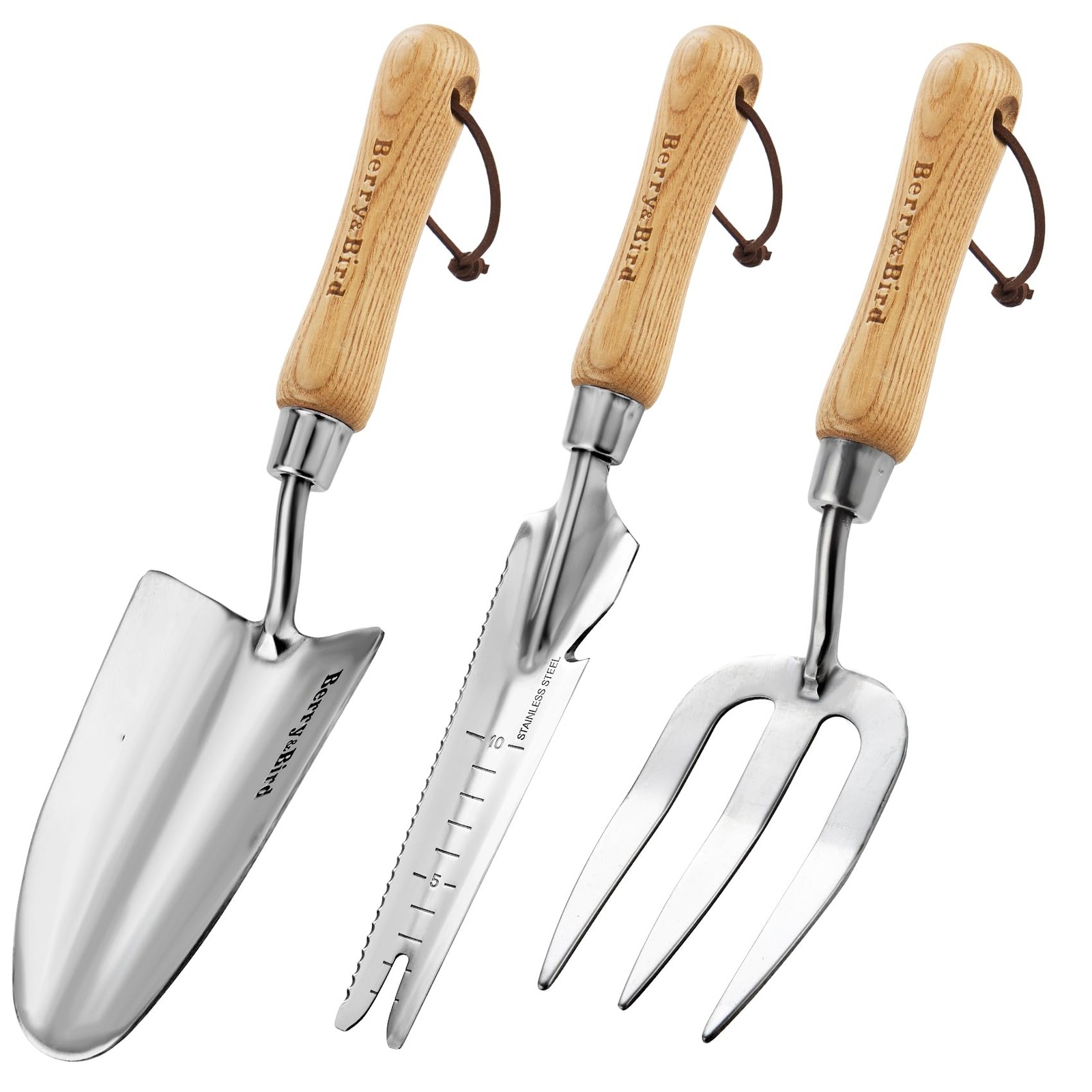 3 PCS Stainless Steel Gardening Hand Tool Set Wood Handle Trowel Fork Weeder