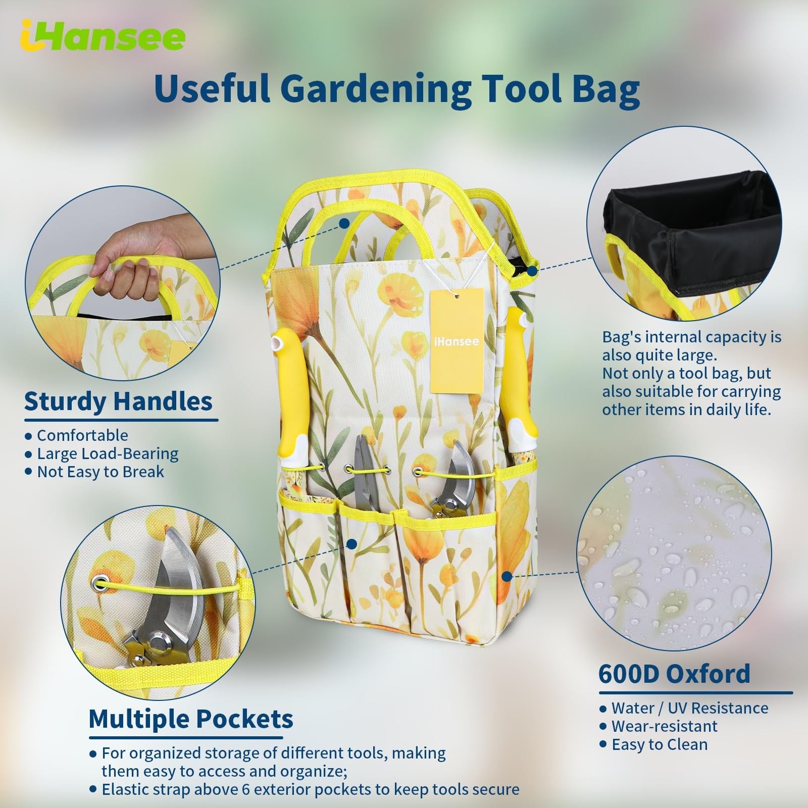 10 PCS Yellow Garden Tools Set Gardening Kit Handbag NonSlip Handle Gift