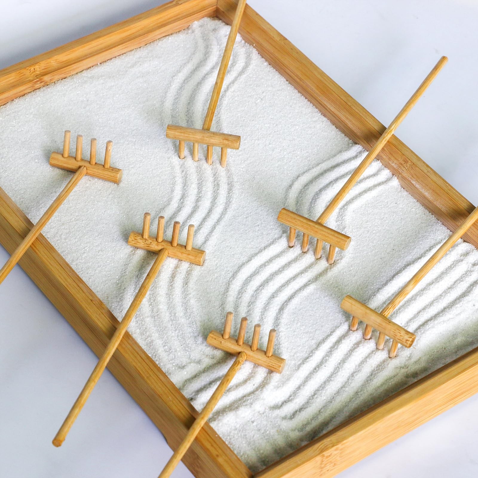 Zen Garden Mini Bamboon Rake – 6PCS Tabletop Rock Sand Garden Tools Accessori…
