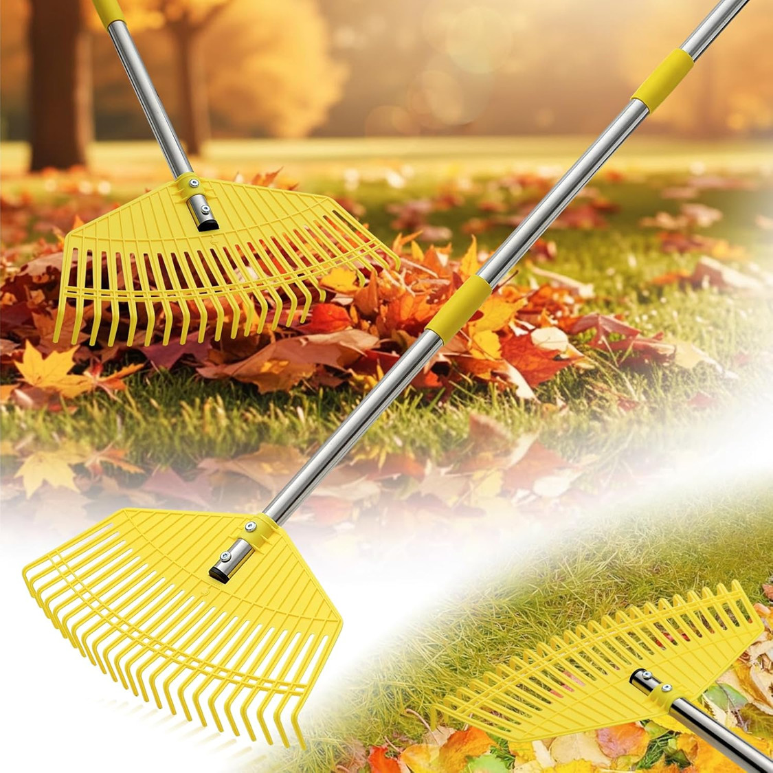 23 Non-Clog Flexible Tines 17″ wide Plastic-Head Rake Lightweight 79 Long Handle