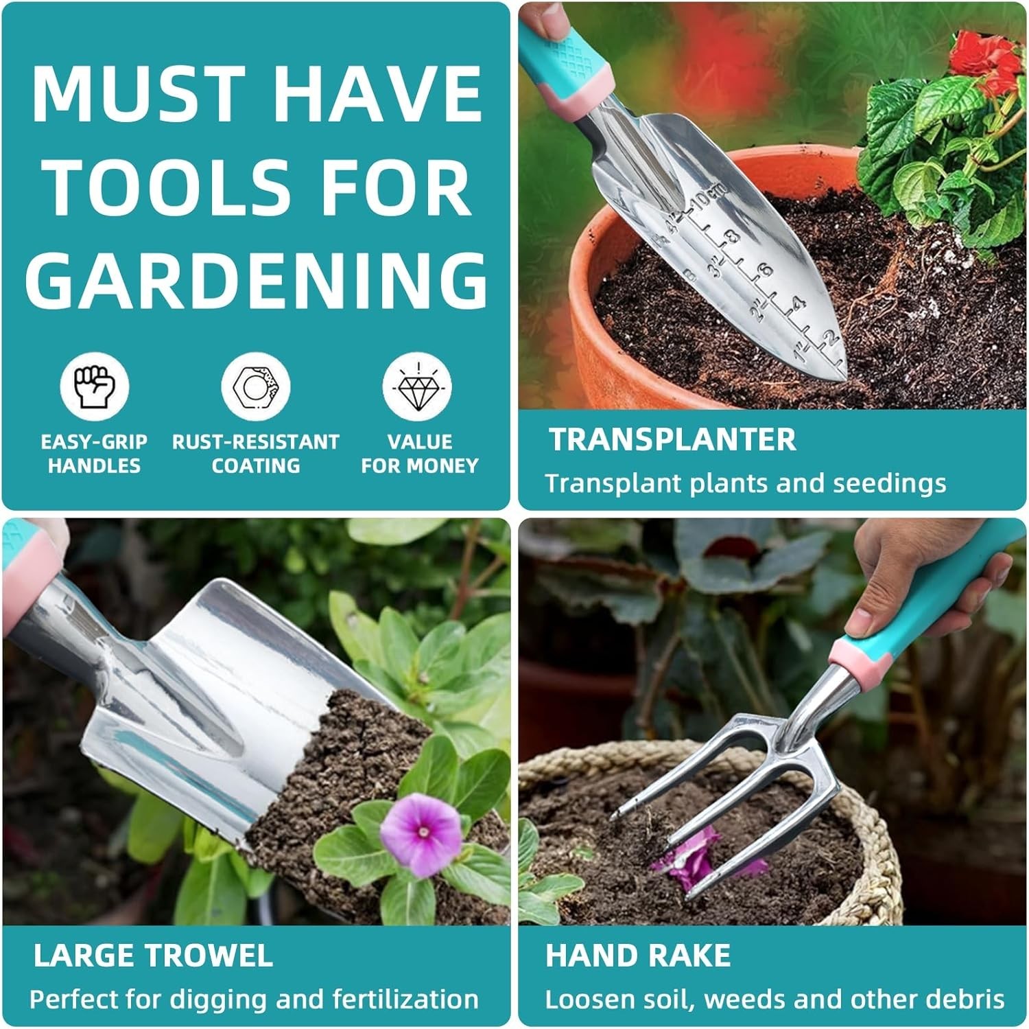 Rust-Resistant Garden Tool Set for Beginners – 8 Pieces, Colors Green & Pink