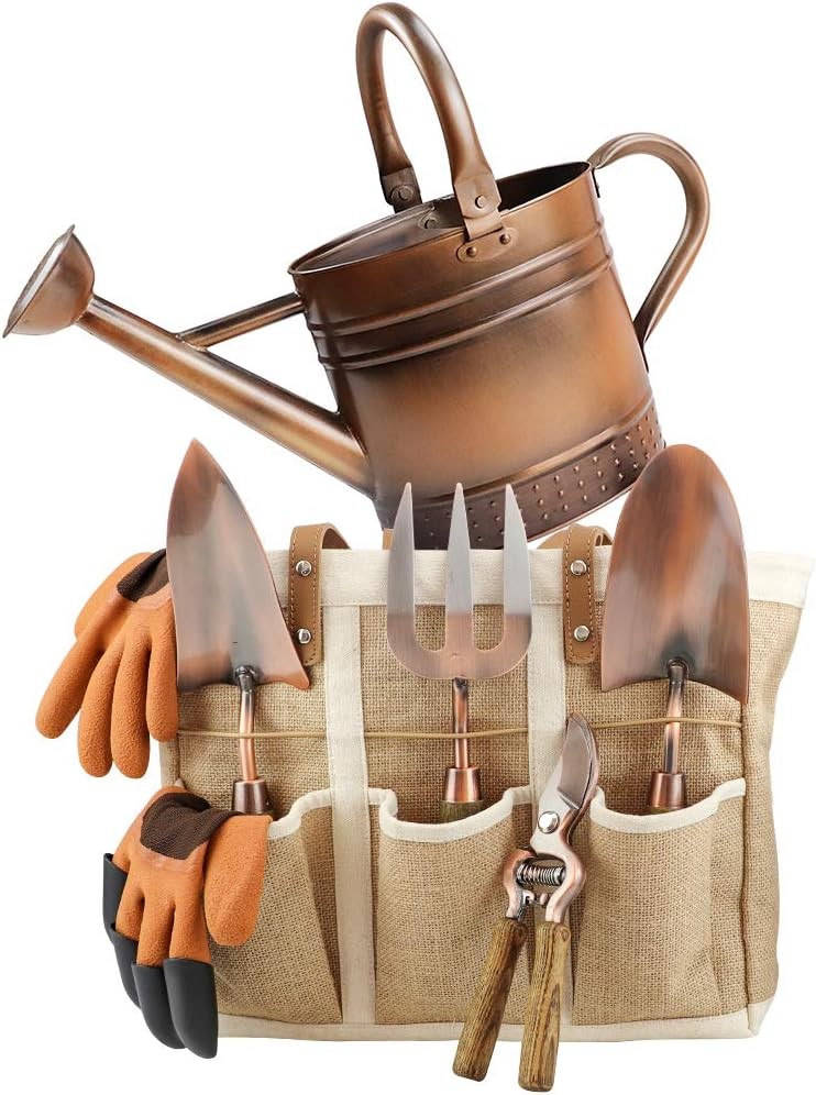 1 Gallon Watering Can with 7Pcs Garden Tool Set Stainless Steel BBQ Tote Bag