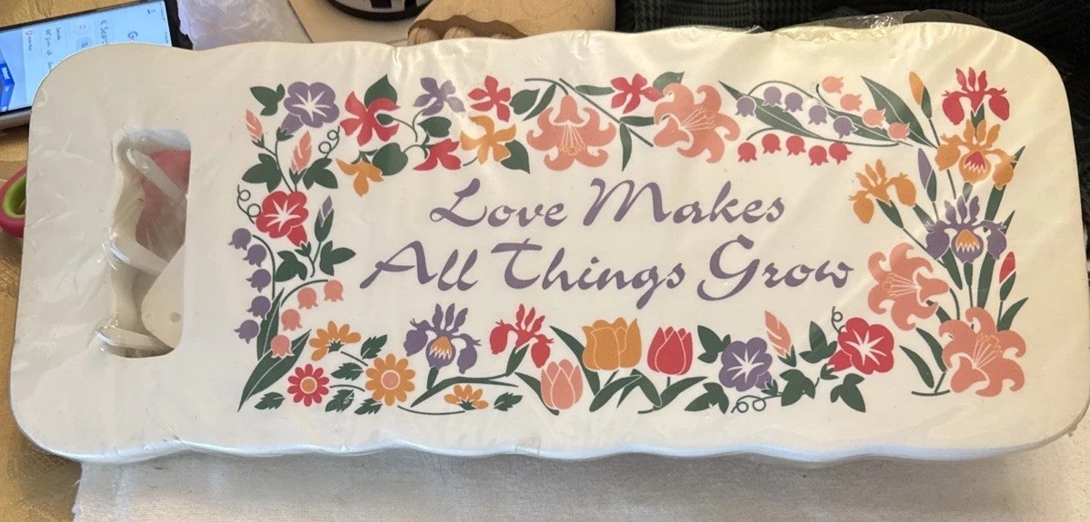 Pink Floral Garden Hand Tools With “Love Makes All Things Grow” Kneeling Pad