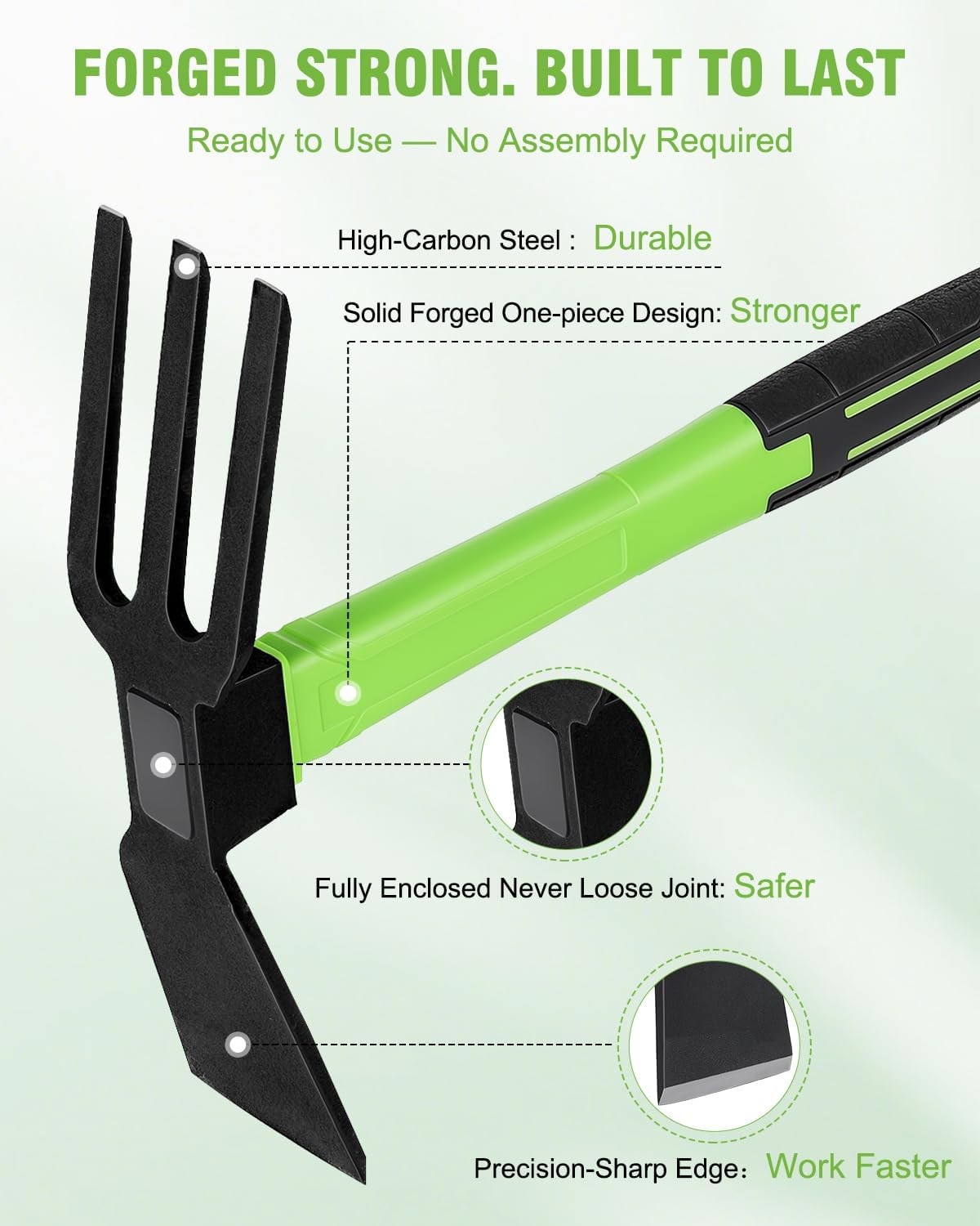 2-Piece Garden Hoe Cultivator Set 15 Inch Carbon Steel Weeding