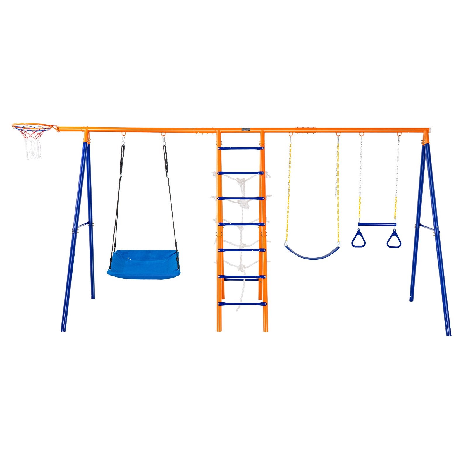 Swing Sets for Backyard,6 in 1 Swing Set with 2 Swings,Trapeze Bar,Climbing Ladd