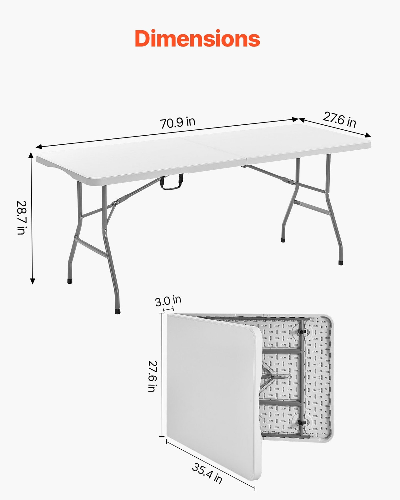 Folding Table,6 Ft Heavy Duty Portable Fold-in-Half Utility Table,Indoor Outdoor