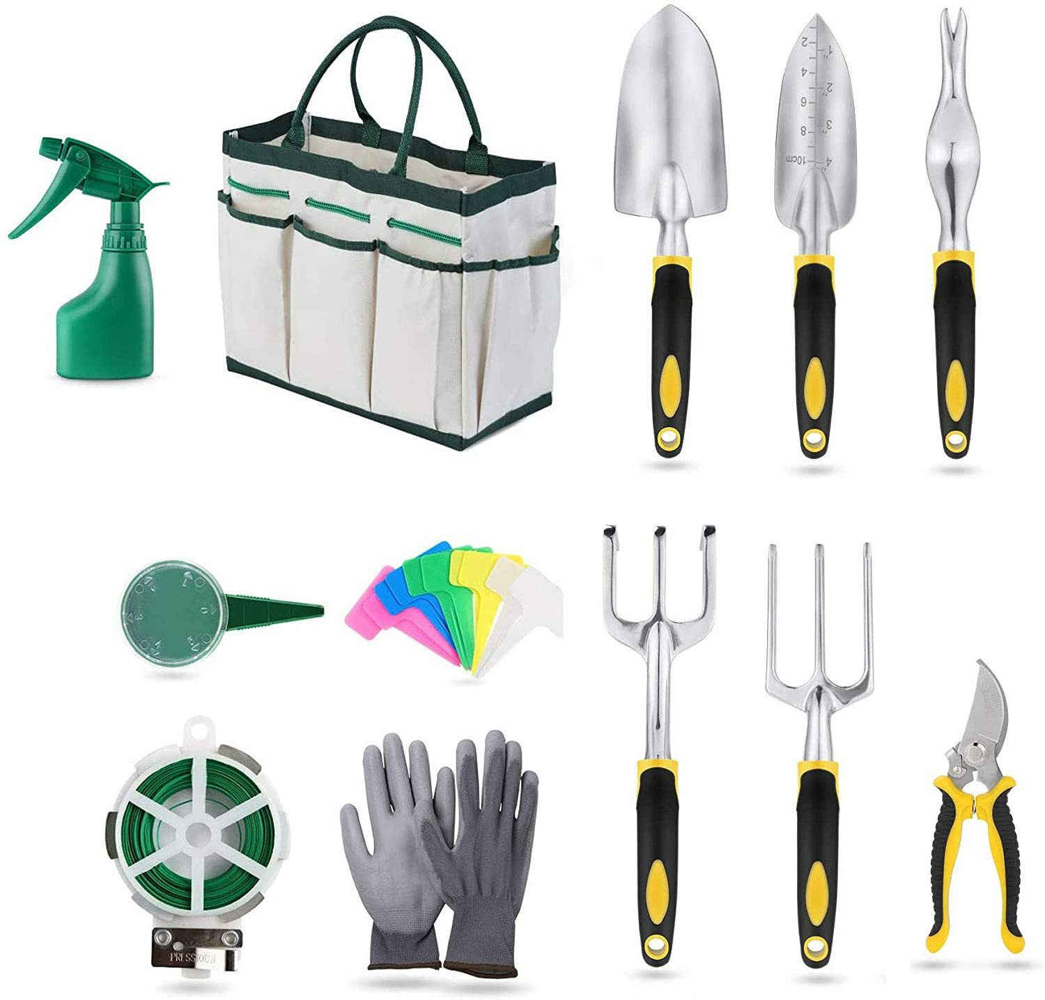 12PCS Garden Tools Set Aluminum Heavy Duty Tools Garden Glove Organizer Tote Bag