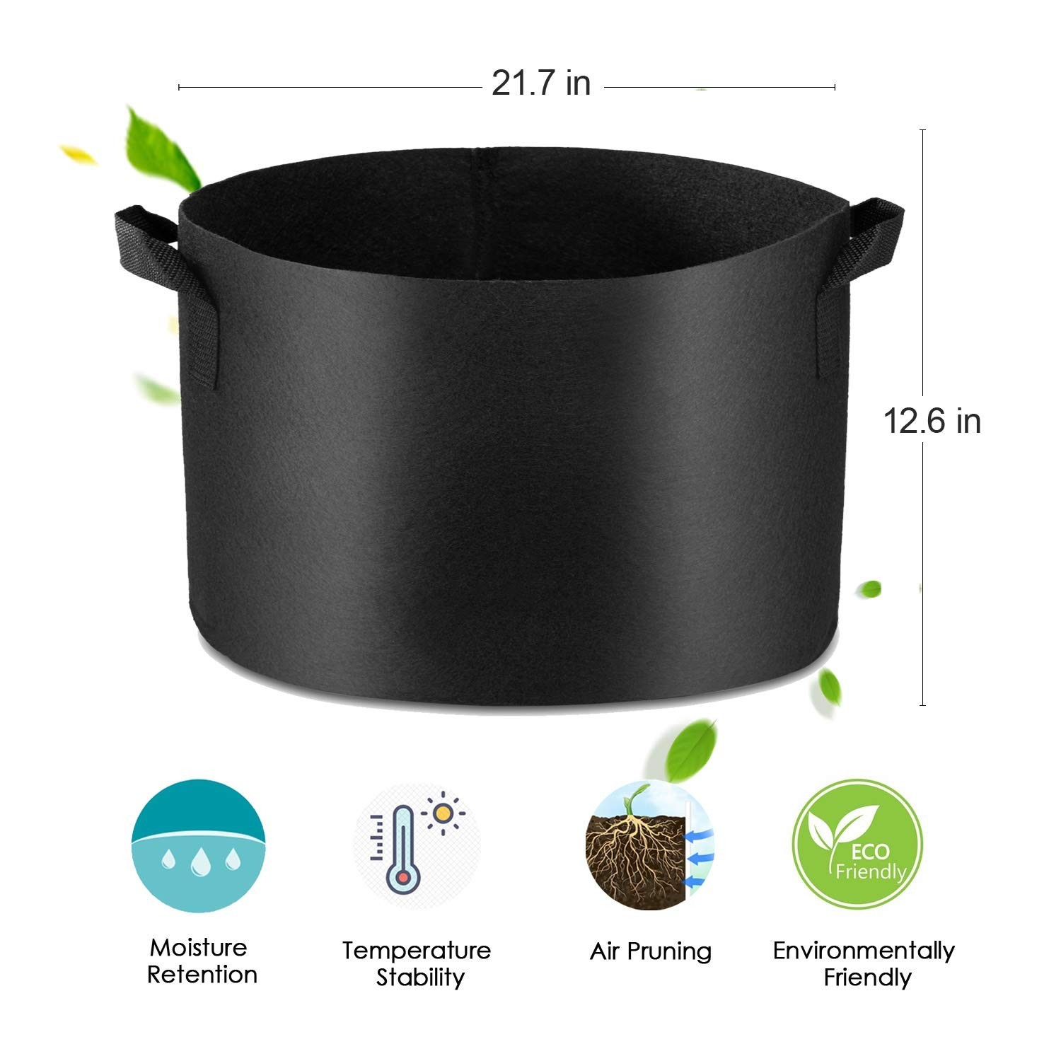 5-Pack 20 Gallon Grow Bags Heavy Duty Container Thickened Nonwoven Fabric Pla…