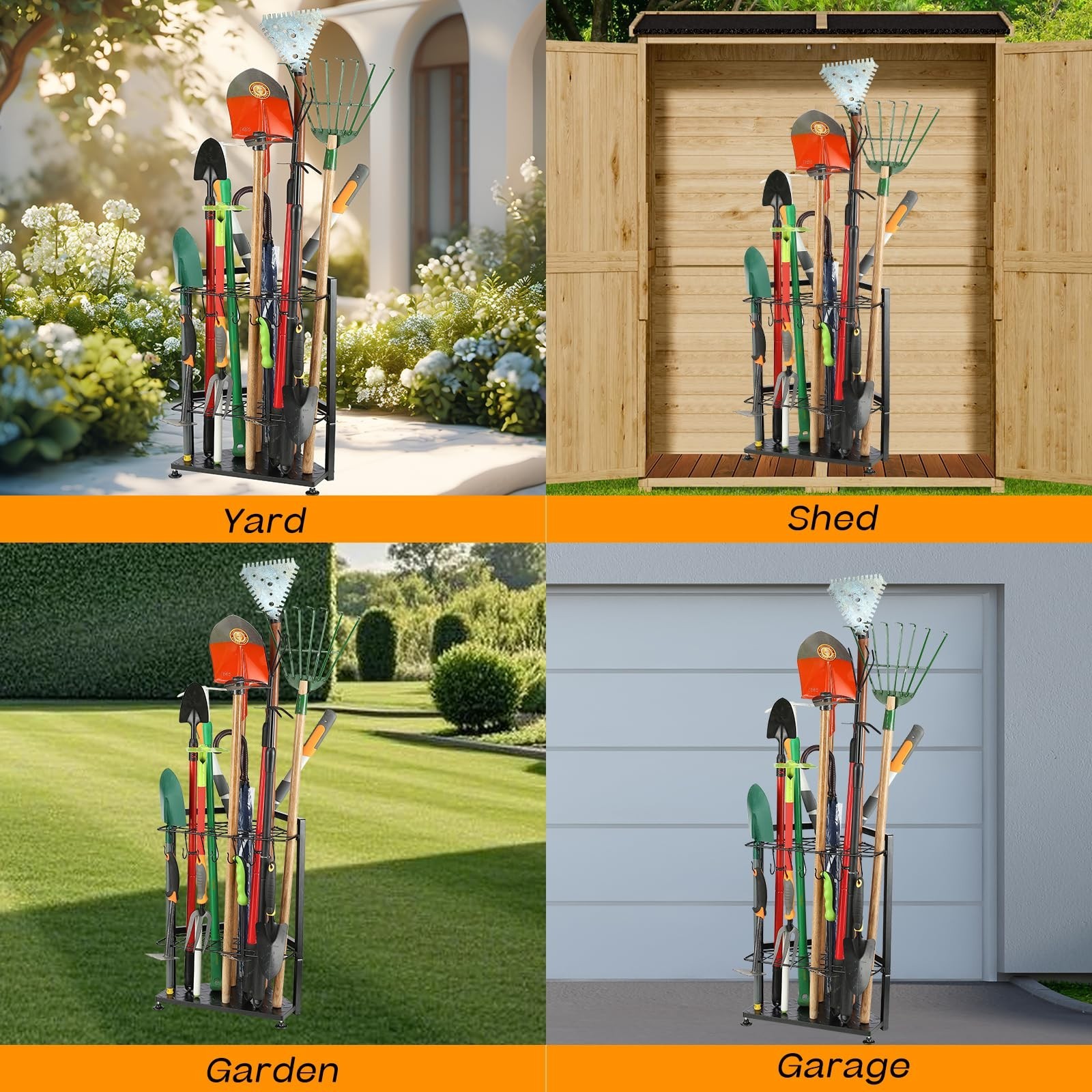 Garden Tool Organizer,Yard Tool Rack Heavy Duty,Free Standing for Garage Corn…