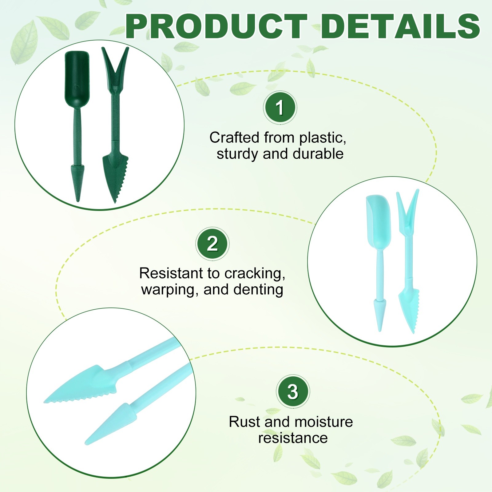 6-Set Mini Gardening Tools, Plastic 2-in-1 Garden Hand Tools Set [Green,Blue]