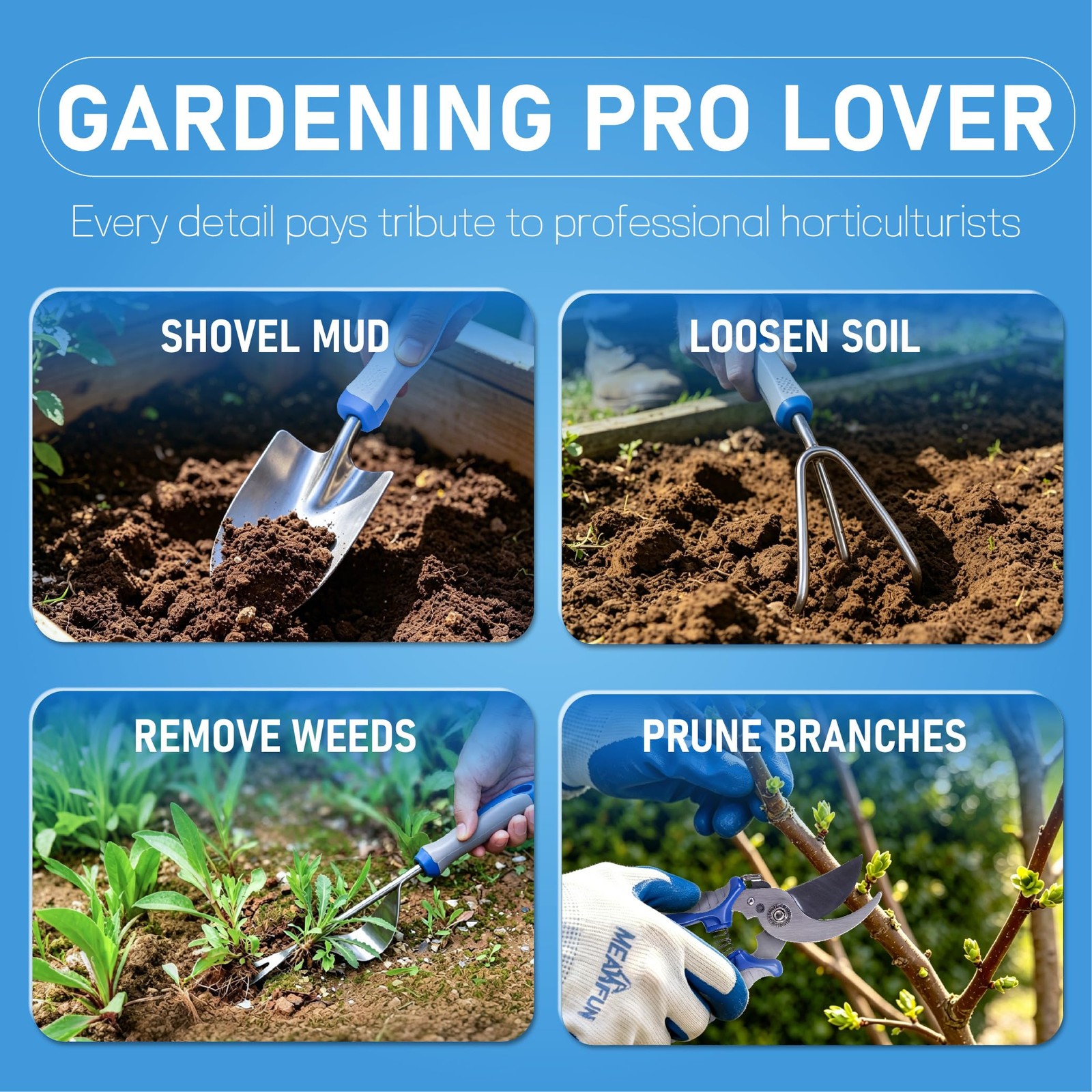 8-Piece Gardening Tools Set, Rust-Proof Stainless Steel Garden Tool Silver