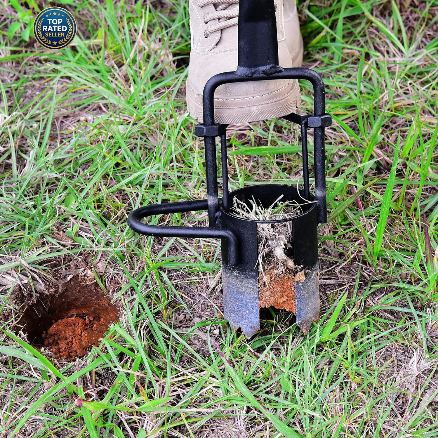 Sod Plugger Bulb Planter with Long Handle and Serrated Base Garden Tool