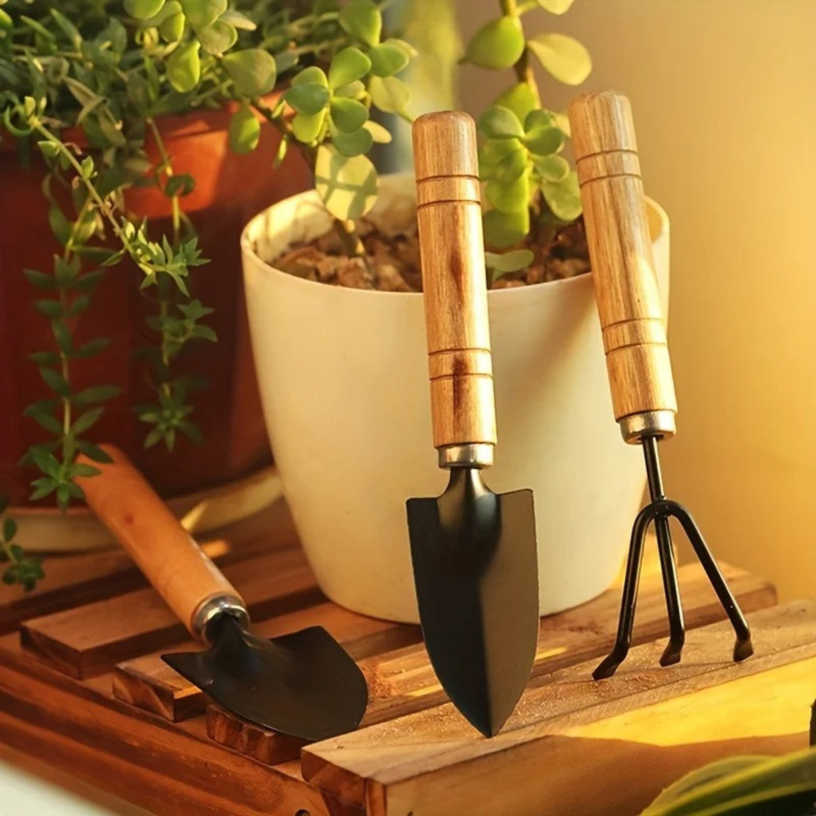 3PCS Mini Garden Tool Set Spade Rake Shovel Home Gardening Planting Kit
