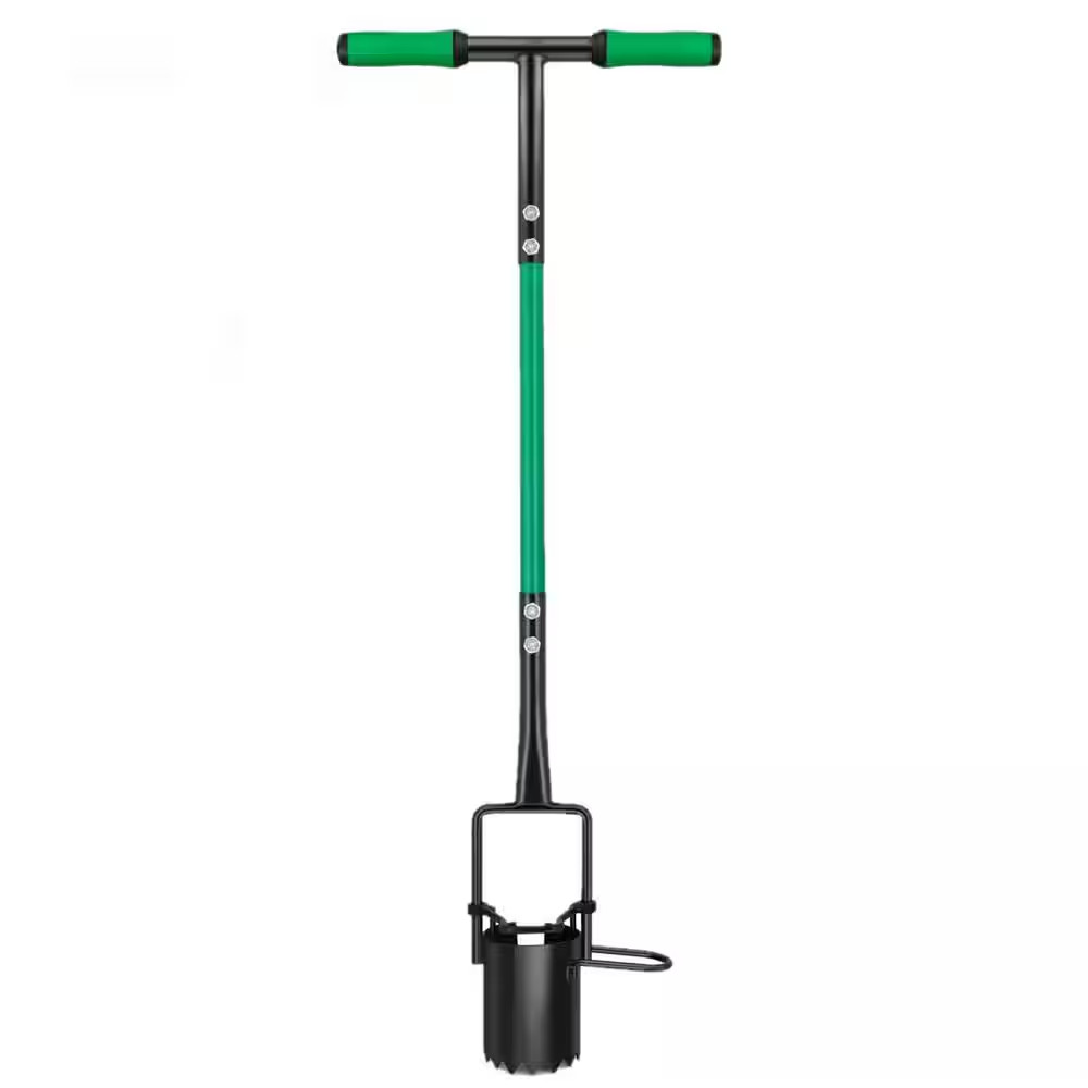5-In-1 Bulb Planter Tool and Sod Plugger with Long Handle Serrated Base