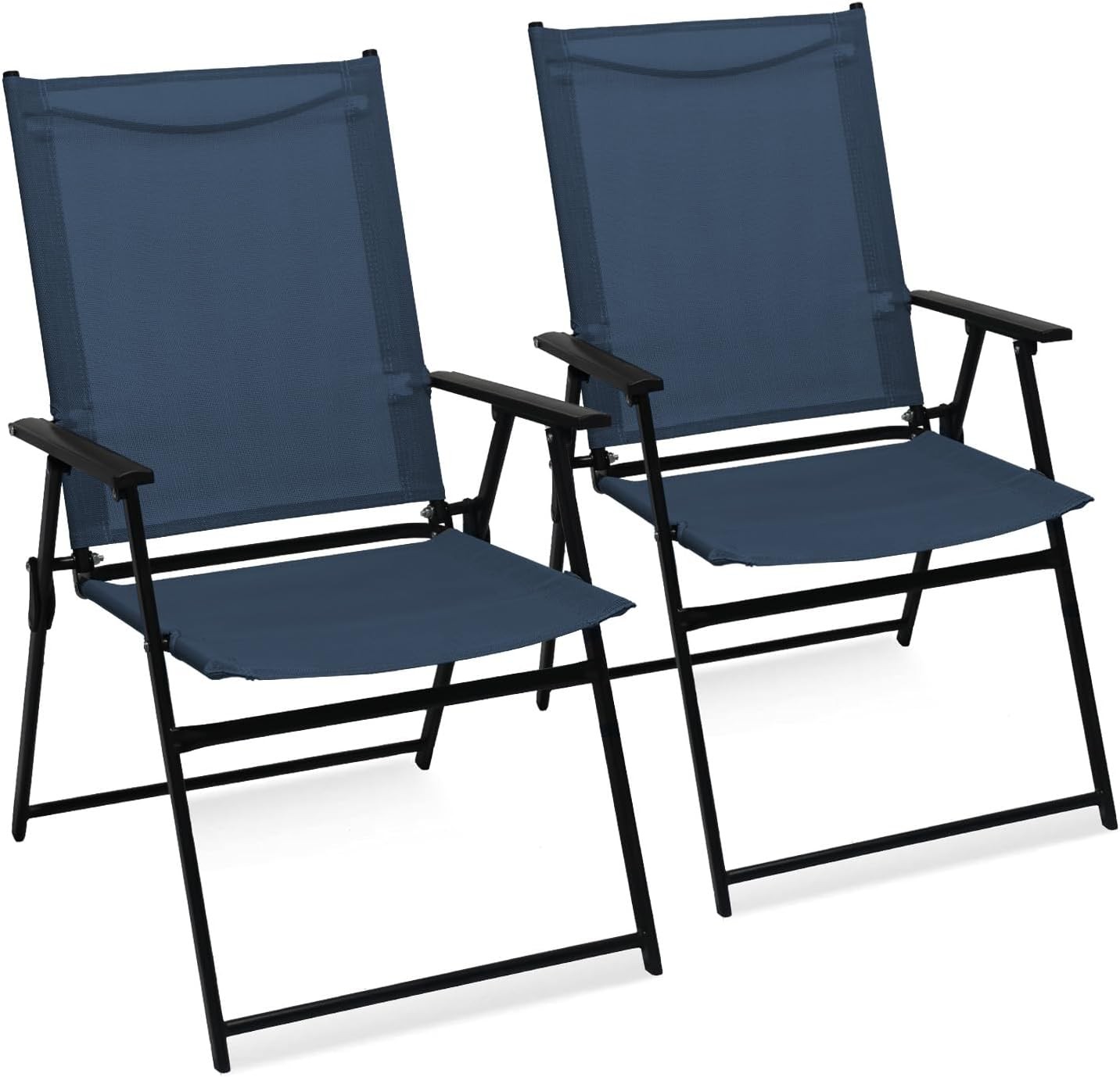 Folding Patio Chairs Set of 2 Stackable Outdoor Chairs with Armrests Backrest Po