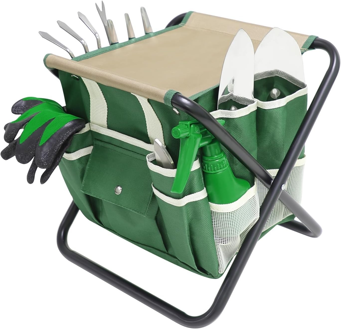 10-Piece Garden Tool Set with Folding Stool & Tote – Gifts for Gardeners