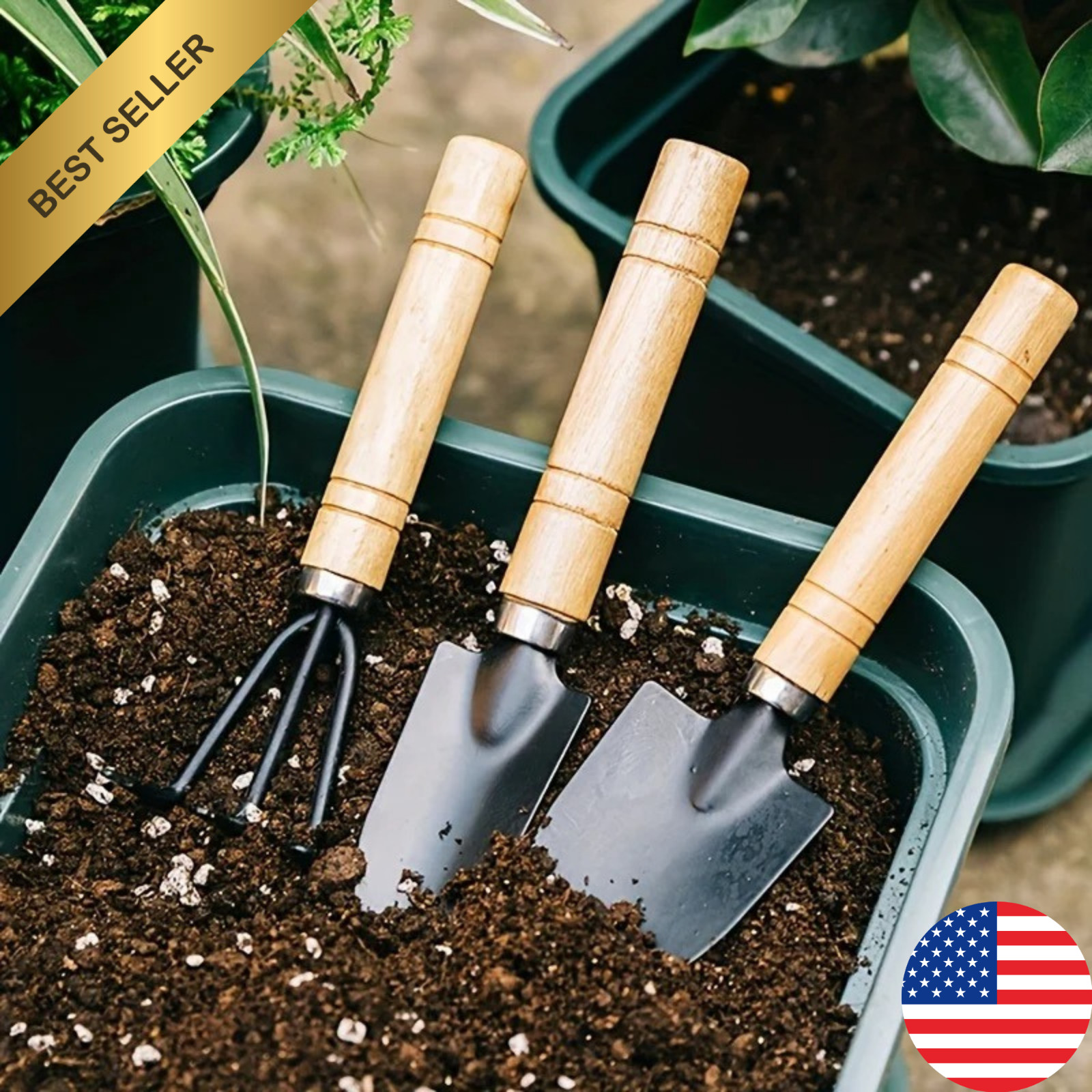 3PCS Mini Garden Tool Set Spade Rake Shovel Home Gardening Planting Kit