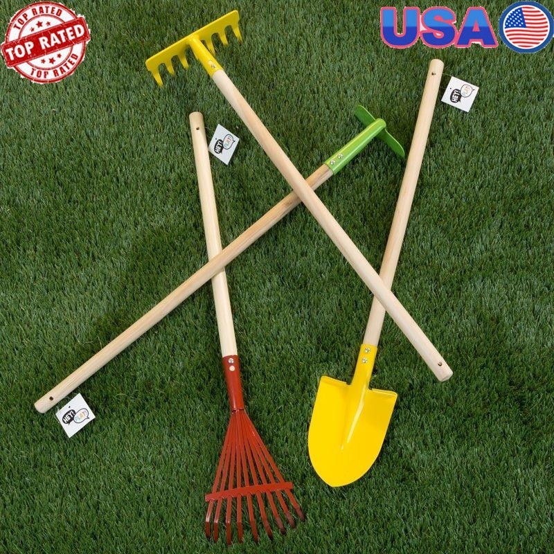 Kid’s Gardening Tool Set 4-Piece Wood Handle Kit Nature Learning 6 Fun New