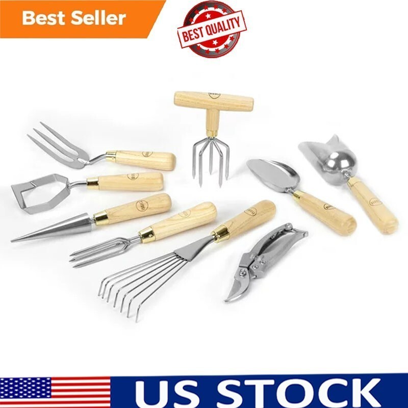 9pcs Gardening Tool Set Hand Tools Garden Stainless Steel Trowel Rake Shovel US