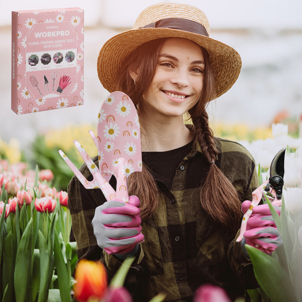WORKPRO Aluminum Garden Tool Set 4 PIECES Pink Durable Heavy Duty with Box NEW