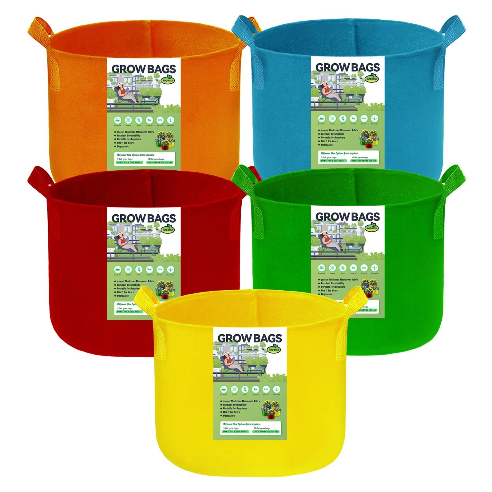 15 Gallon Grow Bags, Colorful Fabric Planters for Vegetables and Flowers, 5-P…