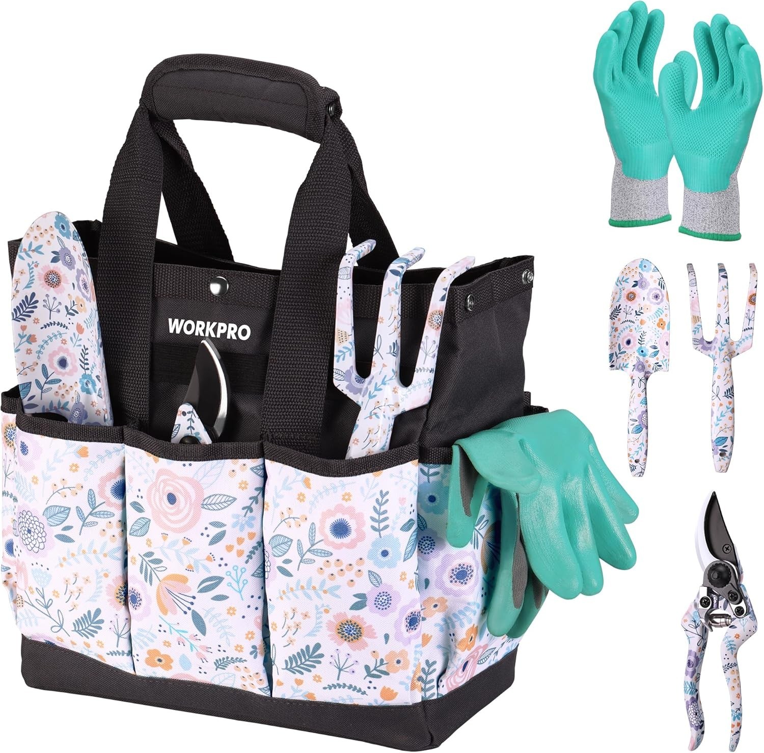 Workpro 5-Piece Aluminum Garden Tool Set – Beautiful Floral Design & Storage Bag