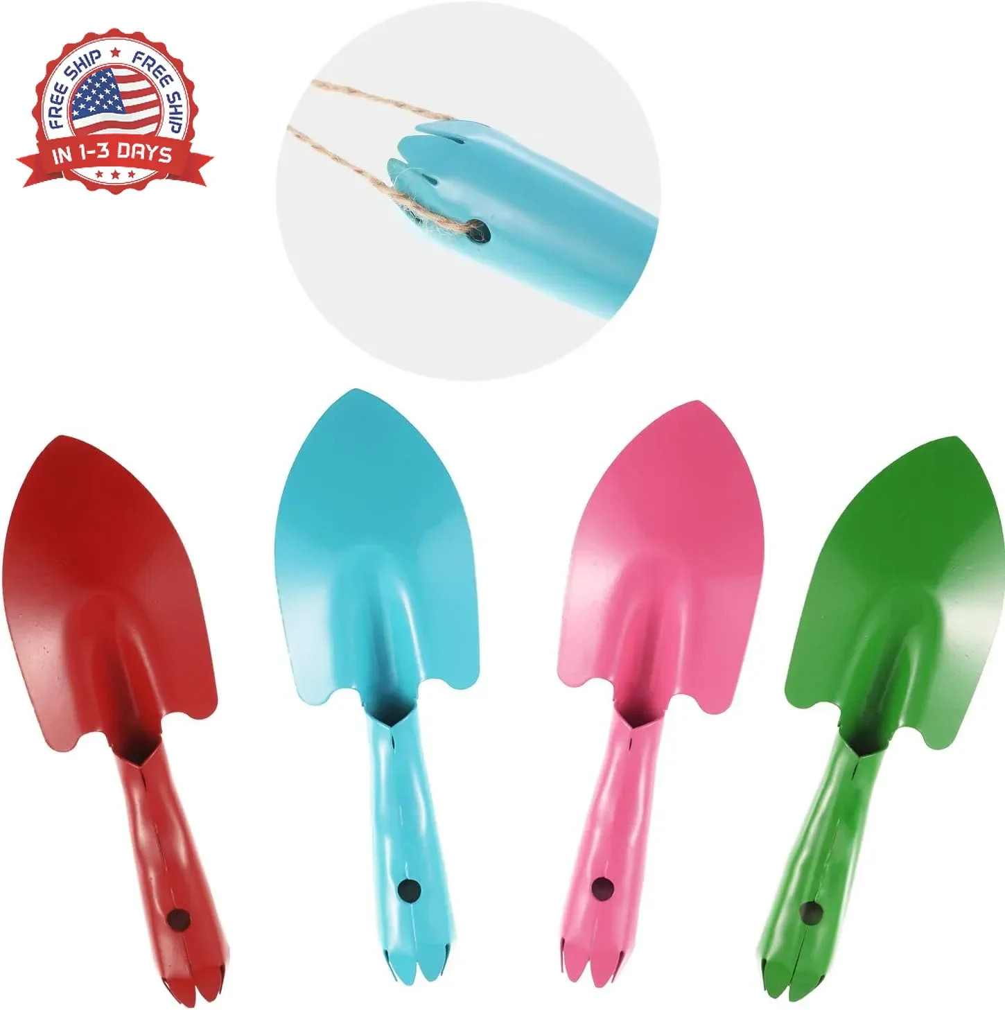 Honoson 4 Pieces 8 Inch Trowel Set Sand Shovels Metal Hand Shovel Colorful Spade
