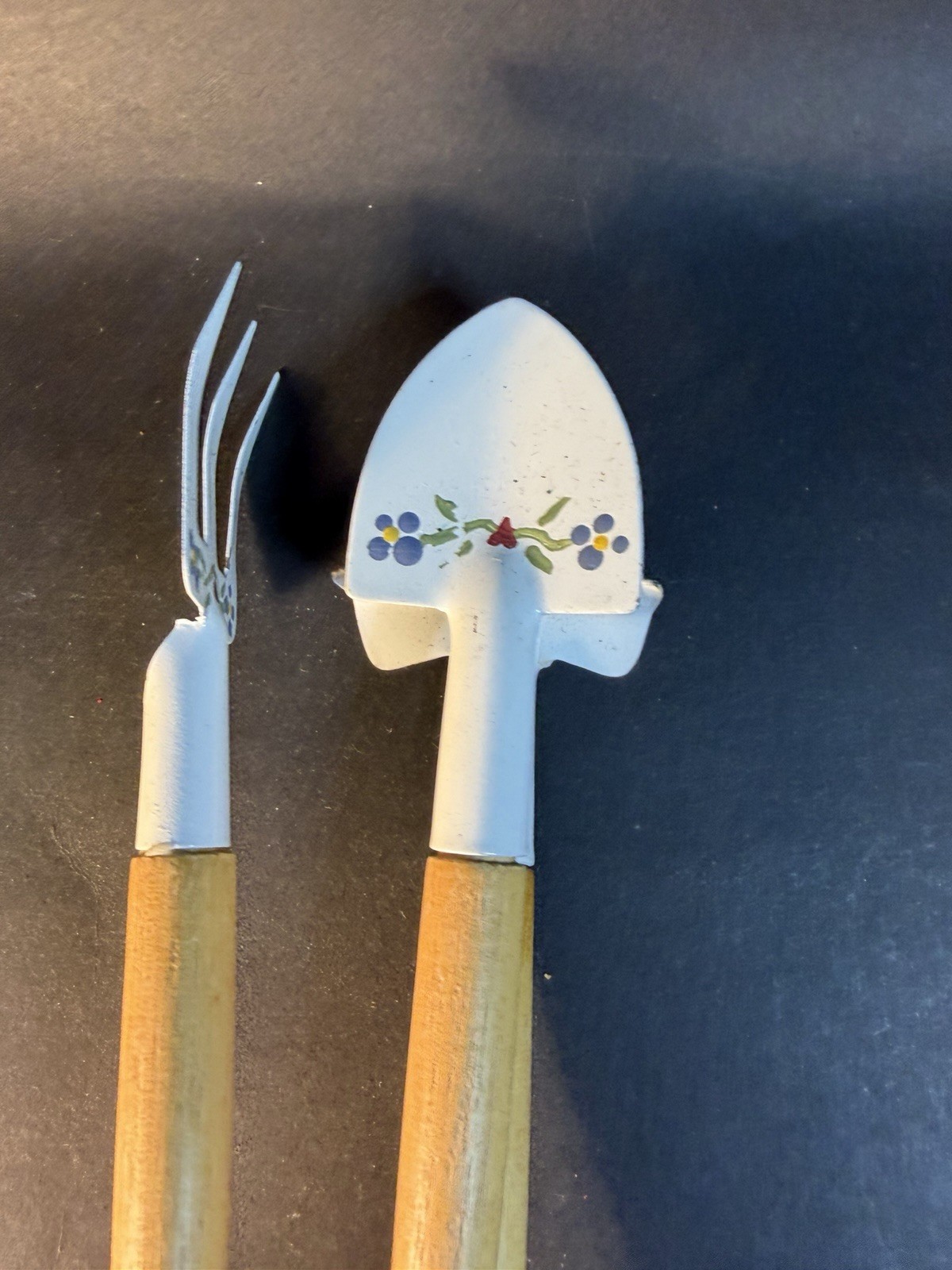 Kids Garden Tool Set Rake Spade Hoe 6” Long Decorative Metal & Wood