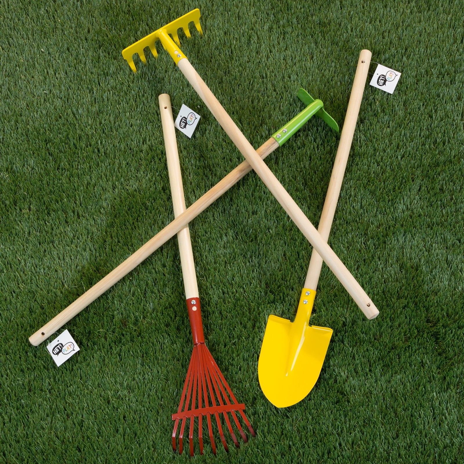Kids Garden Tool Set with 4 Pieces and Long Wood Handles